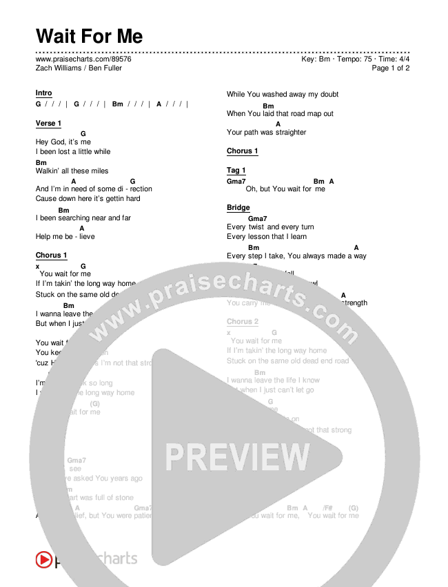 Wait For Me Chords & Lyrics (Zach Williams / Ben Fuller)