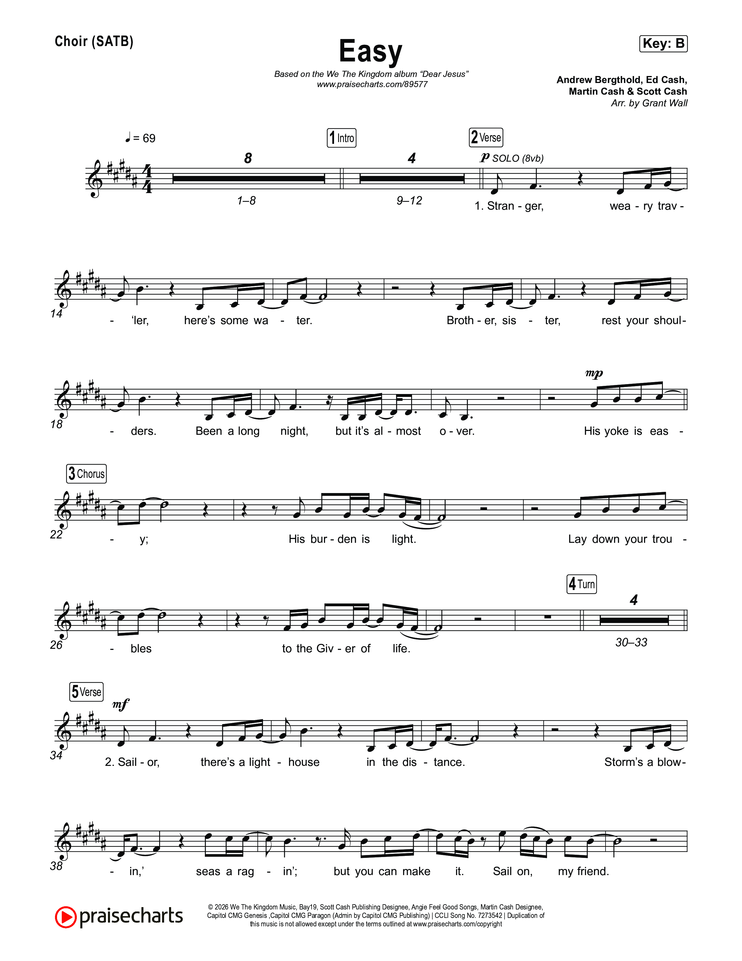 Easy Choir Sheet (SATB) (We The Kingdom)