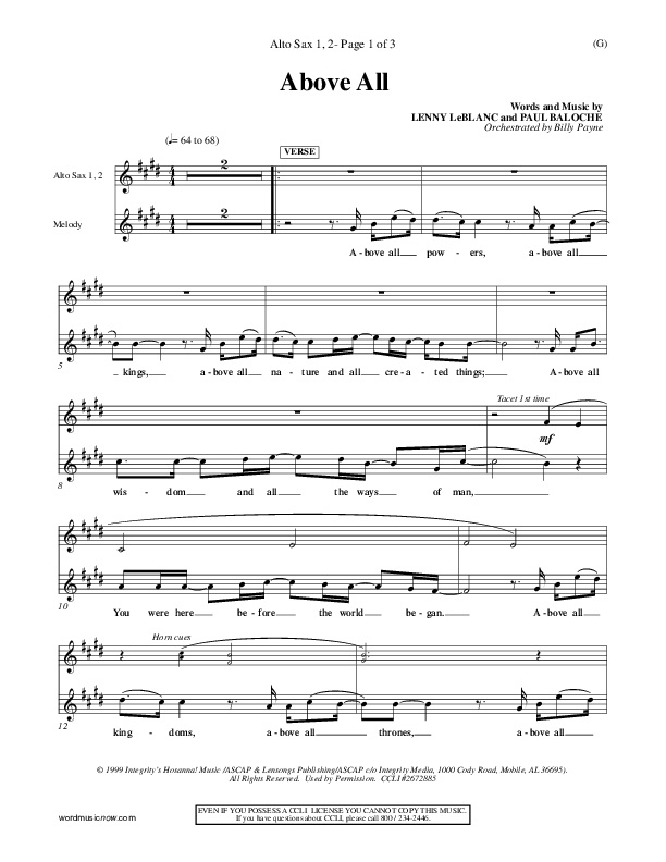 Above All Alto Sax 1/2 (Paul Baloche)