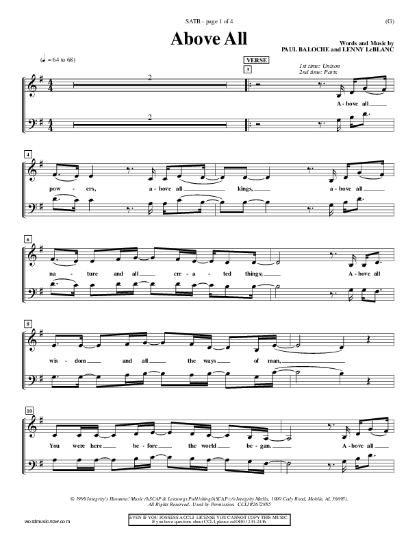 Above All Vocal Sheet (SATB) (Paul Baloche)