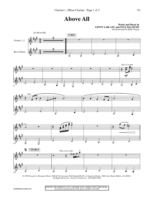 Above All Clarinet 1/2 (Paul Baloche)