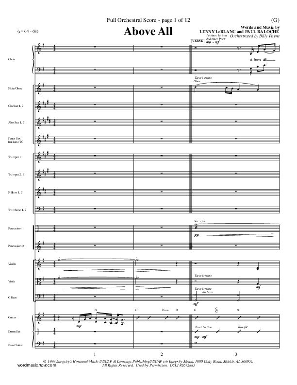 Above All Conductor's Score (Paul Baloche)