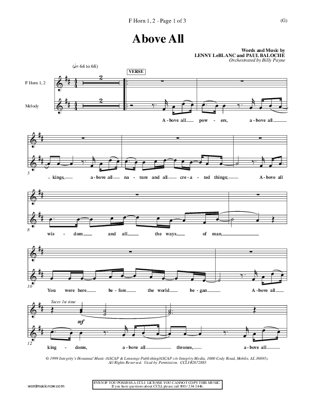 Above All French Horn 1/2 (Paul Baloche)