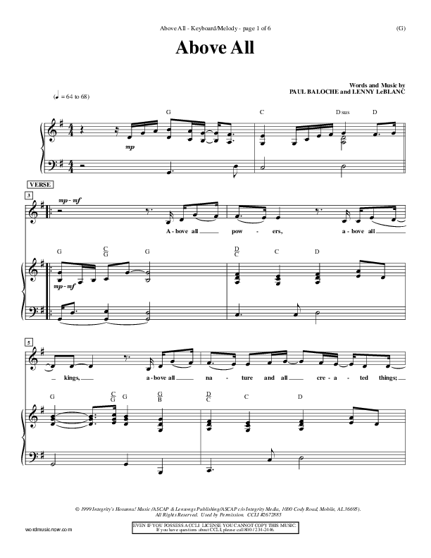 Above All Lead Sheet (Paul Baloche)