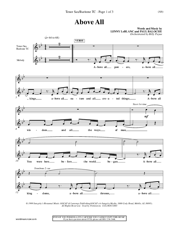 Above All Tenor Sax 1 (Paul Baloche)