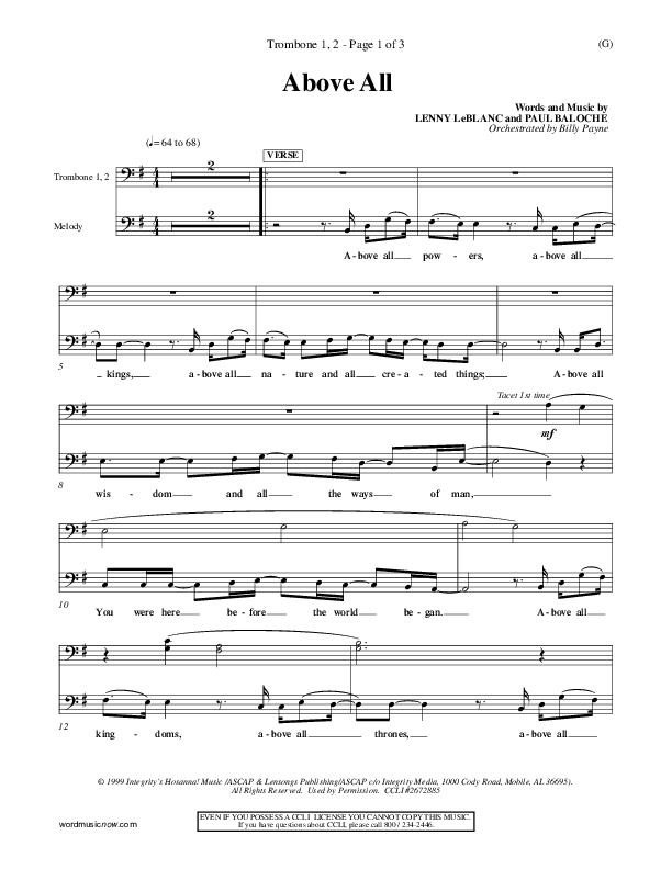 Above All Trombone 1/2 (Paul Baloche)