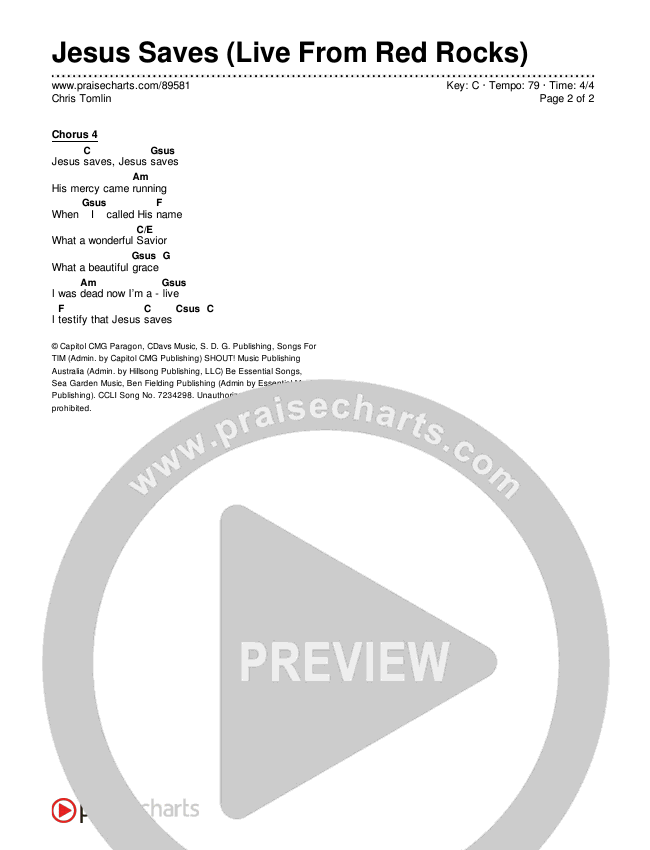 Jesus Saves (Live From Red Rocks) Chords & Lyrics (Chris Tomlin)