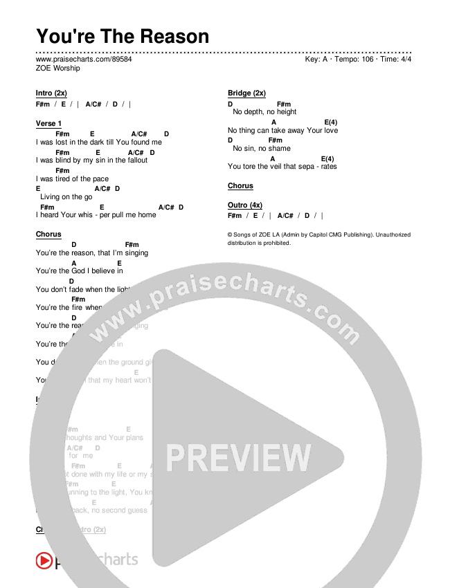 You're The Reason Chords & Lyrics (ZOE Worship)