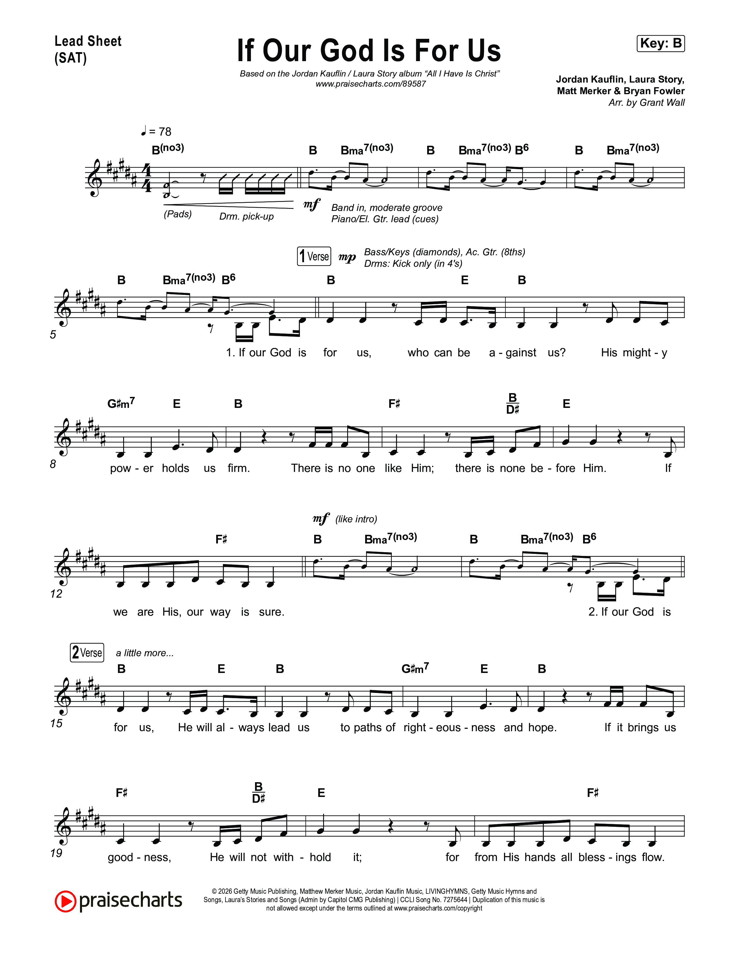 If Our God Is For Us Lead Sheet (SAT) (Jordan Kauflin)