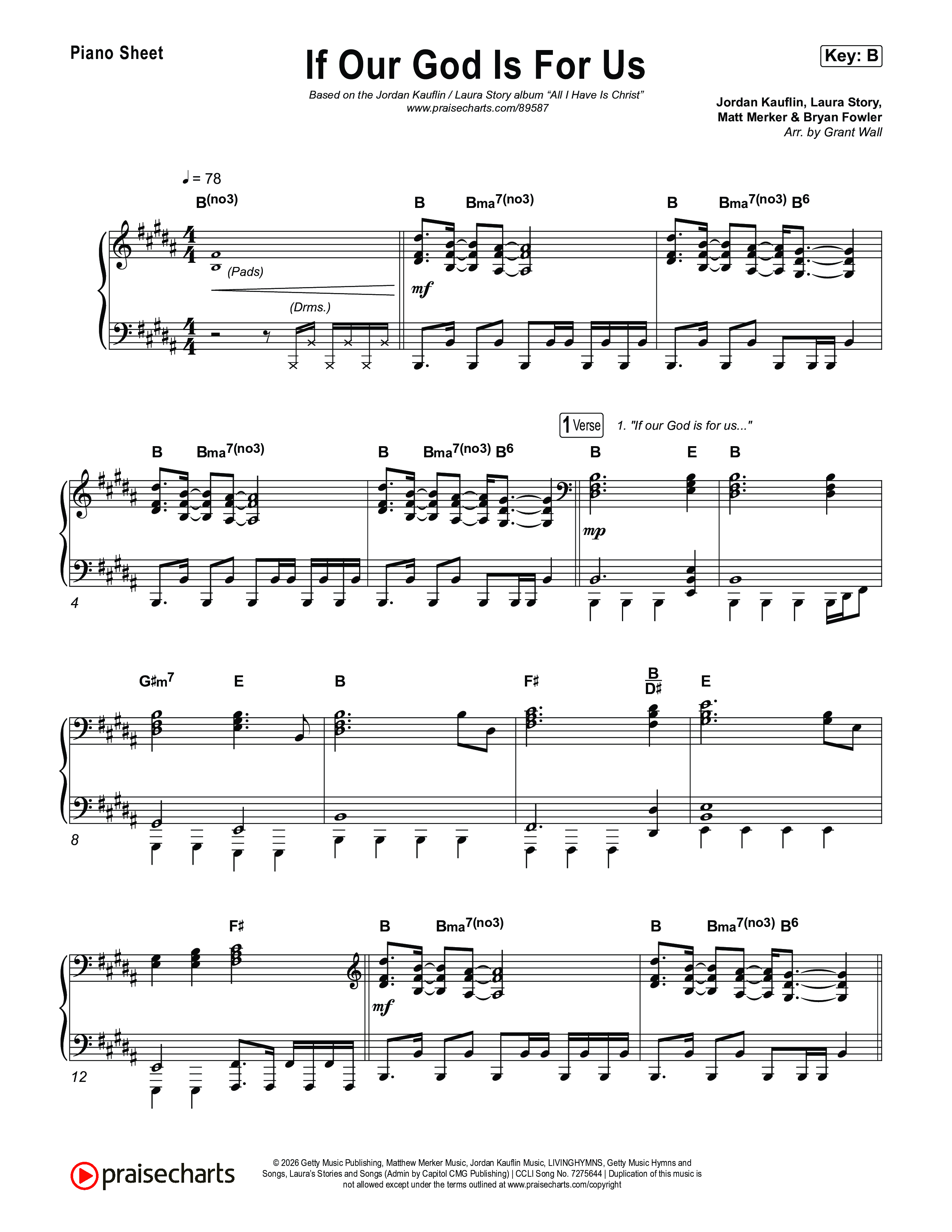 If Our God Is For Us Piano Sheet (Jordan Kauflin)