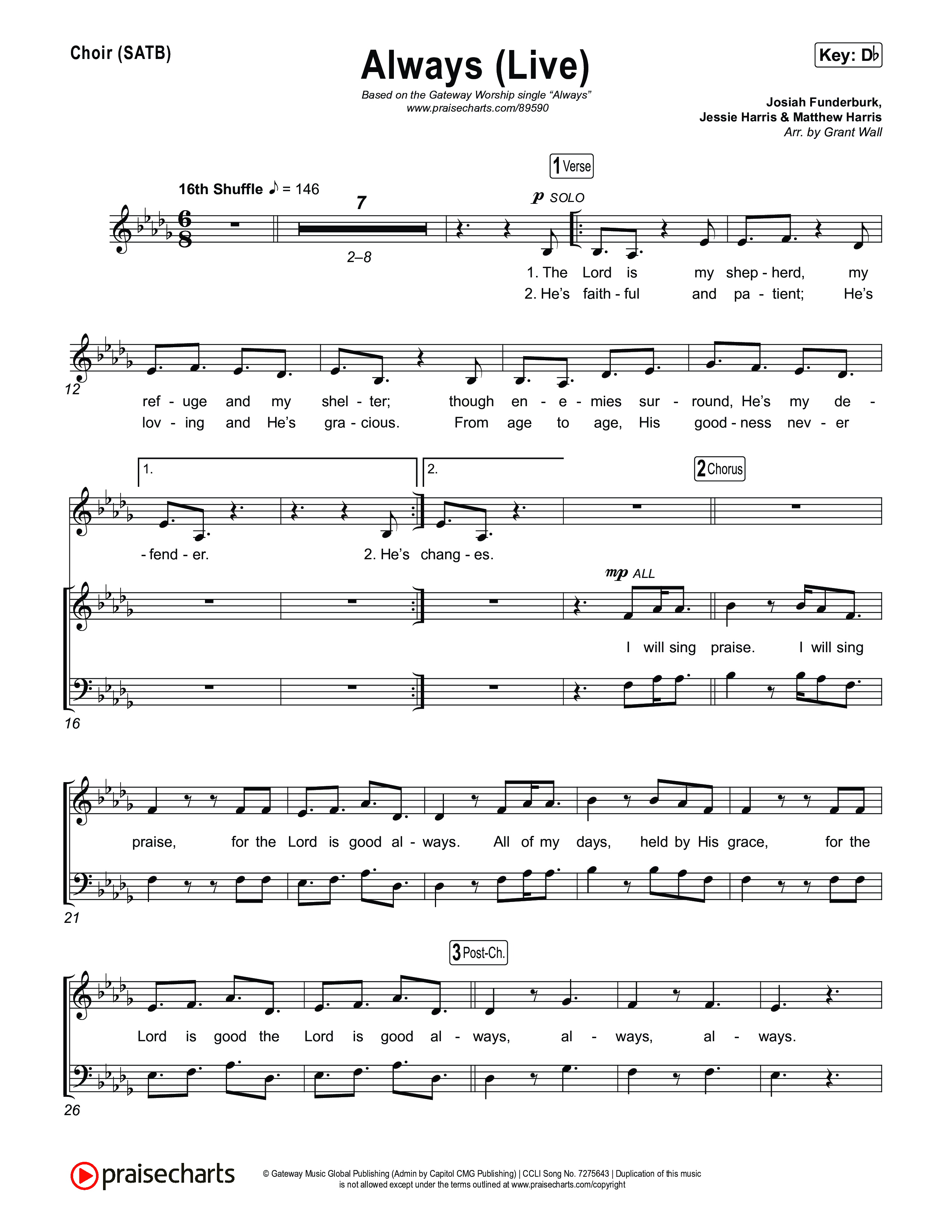 Always (Live) Choir Sheet (SATB) (Gateway Worship)