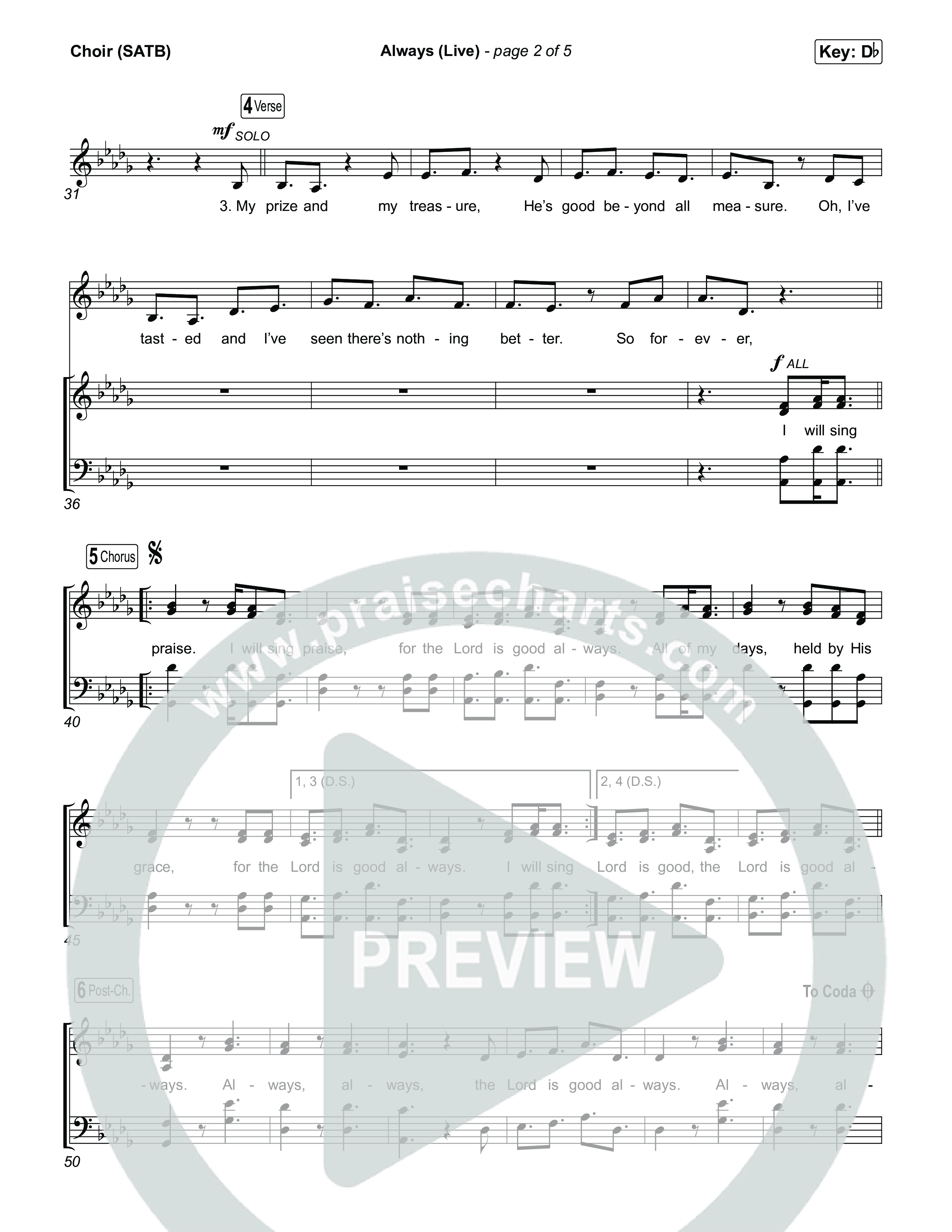 Always (Live) Choir Sheet (SATB) (Gateway Worship)