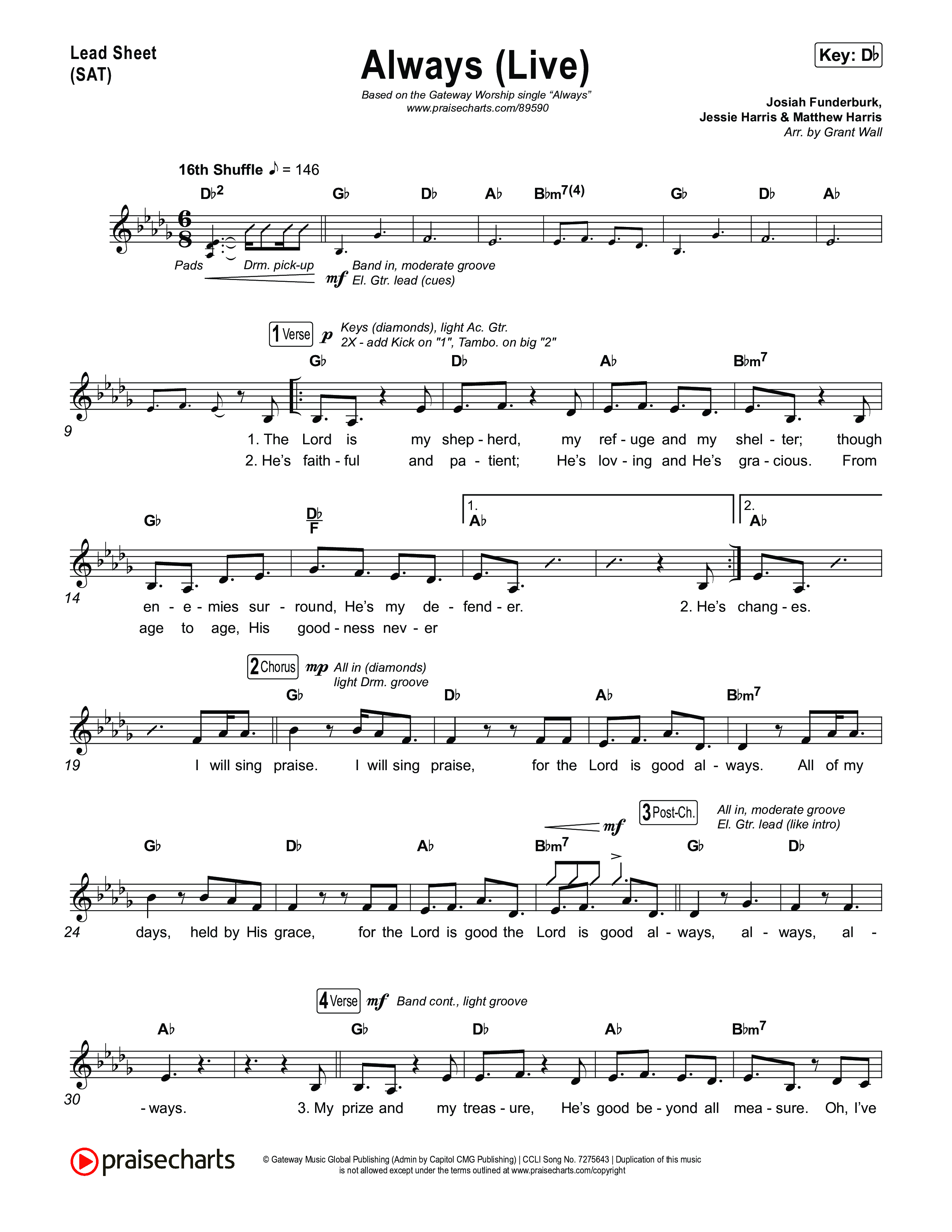 Always (Live) Lead Sheet (SAT) (Gateway Worship)