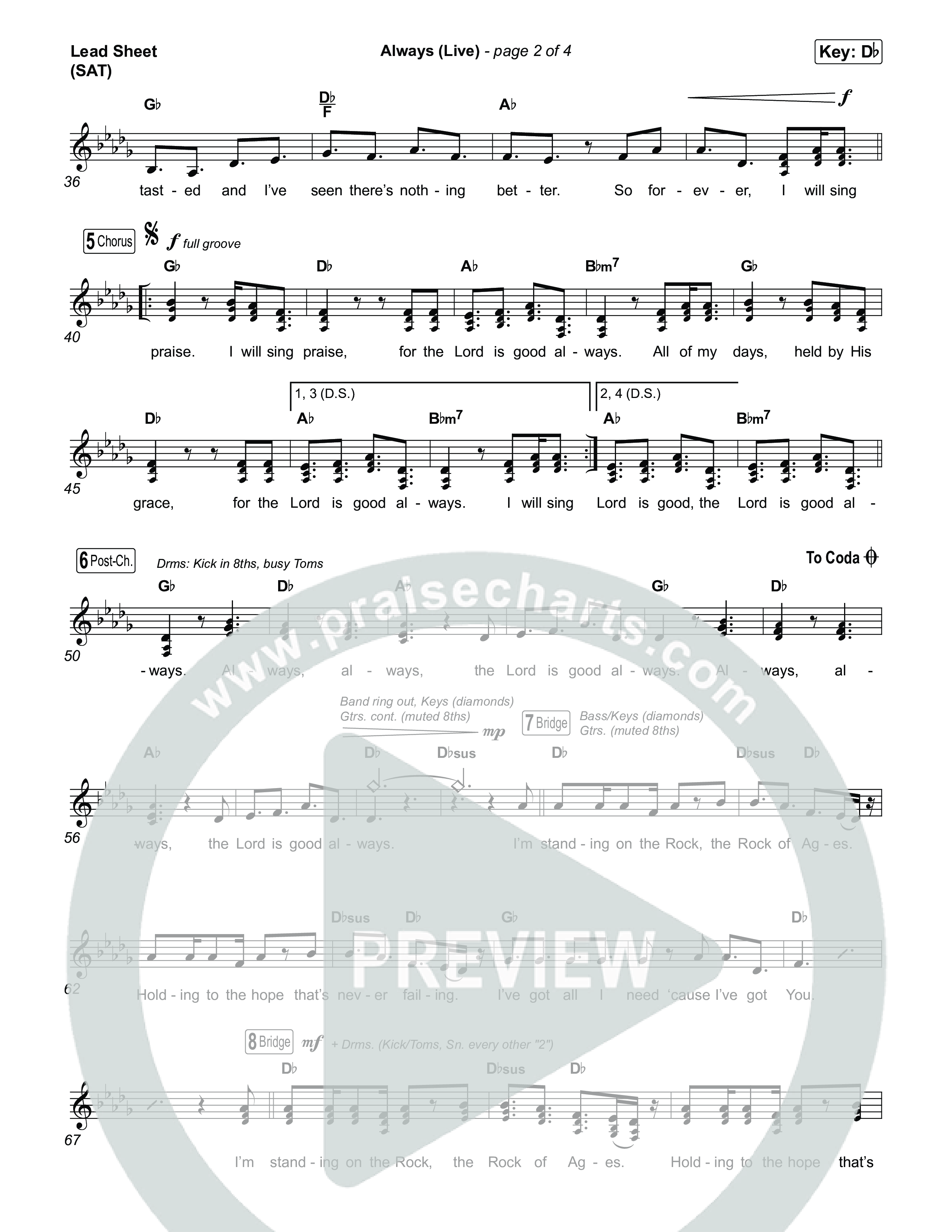 Always (Live) Lead Sheet (SAT) (Gateway Worship)