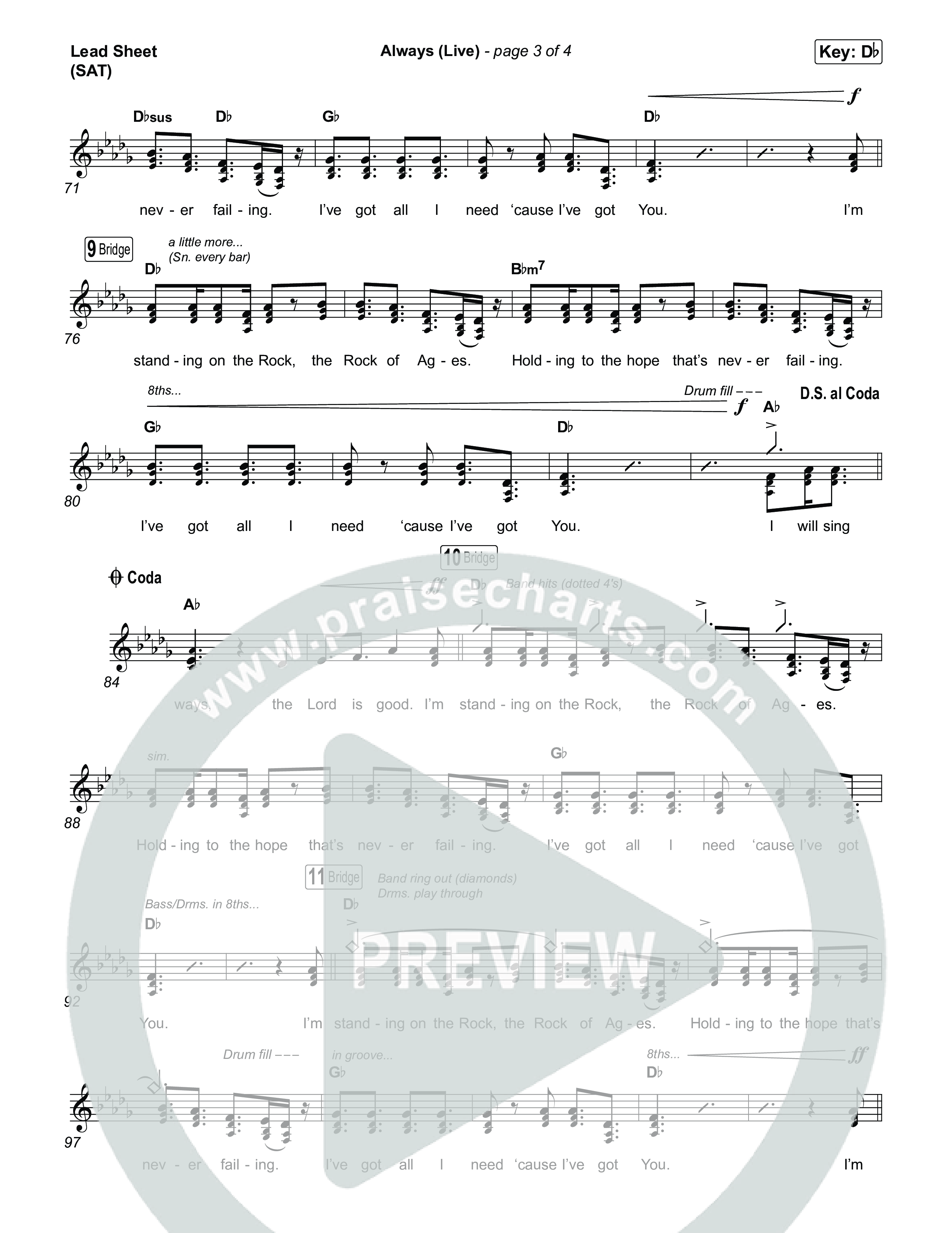 Always (Live) Lead Sheet (SAT) (Gateway Worship)