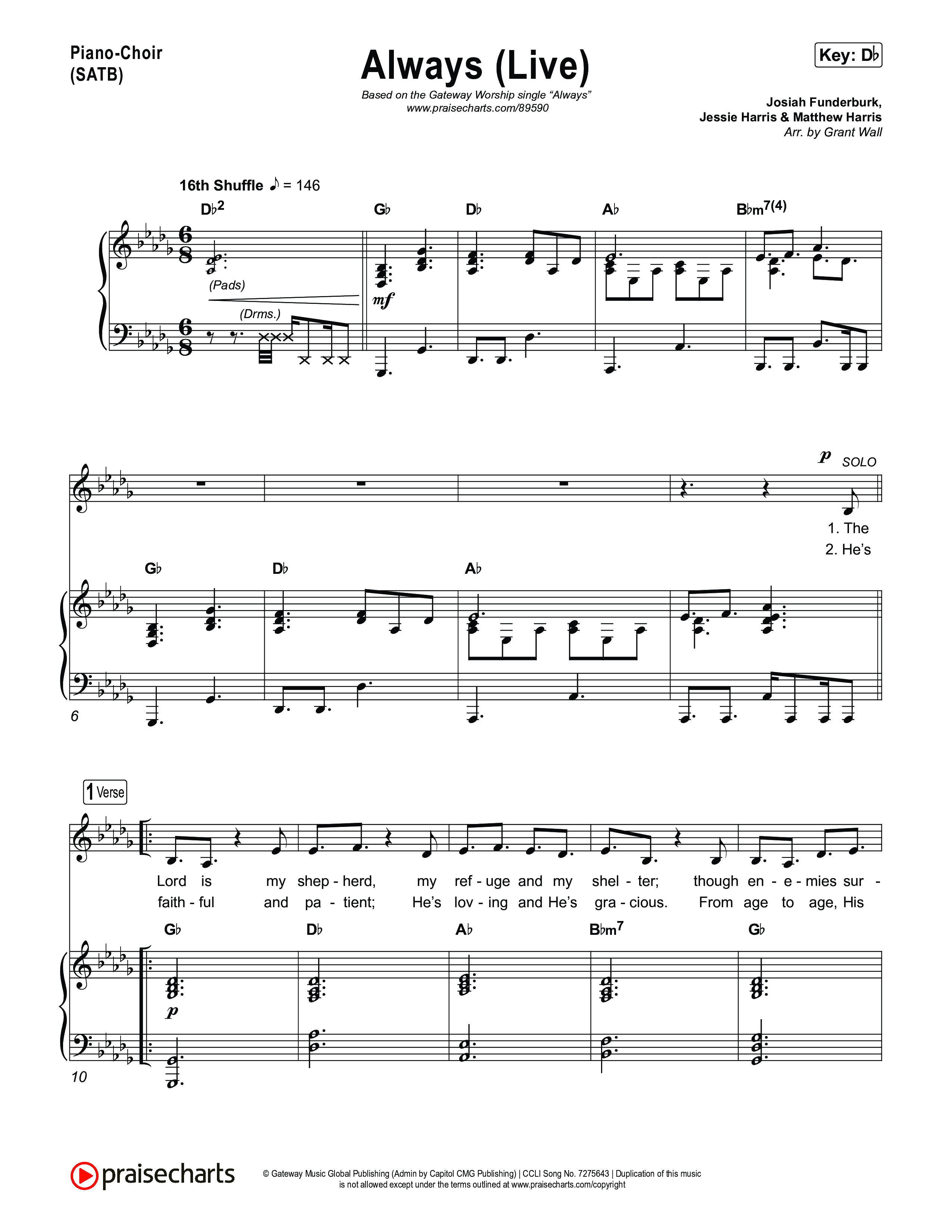 Always (Live) Piano/Vocal (SATB) (Gateway Worship)