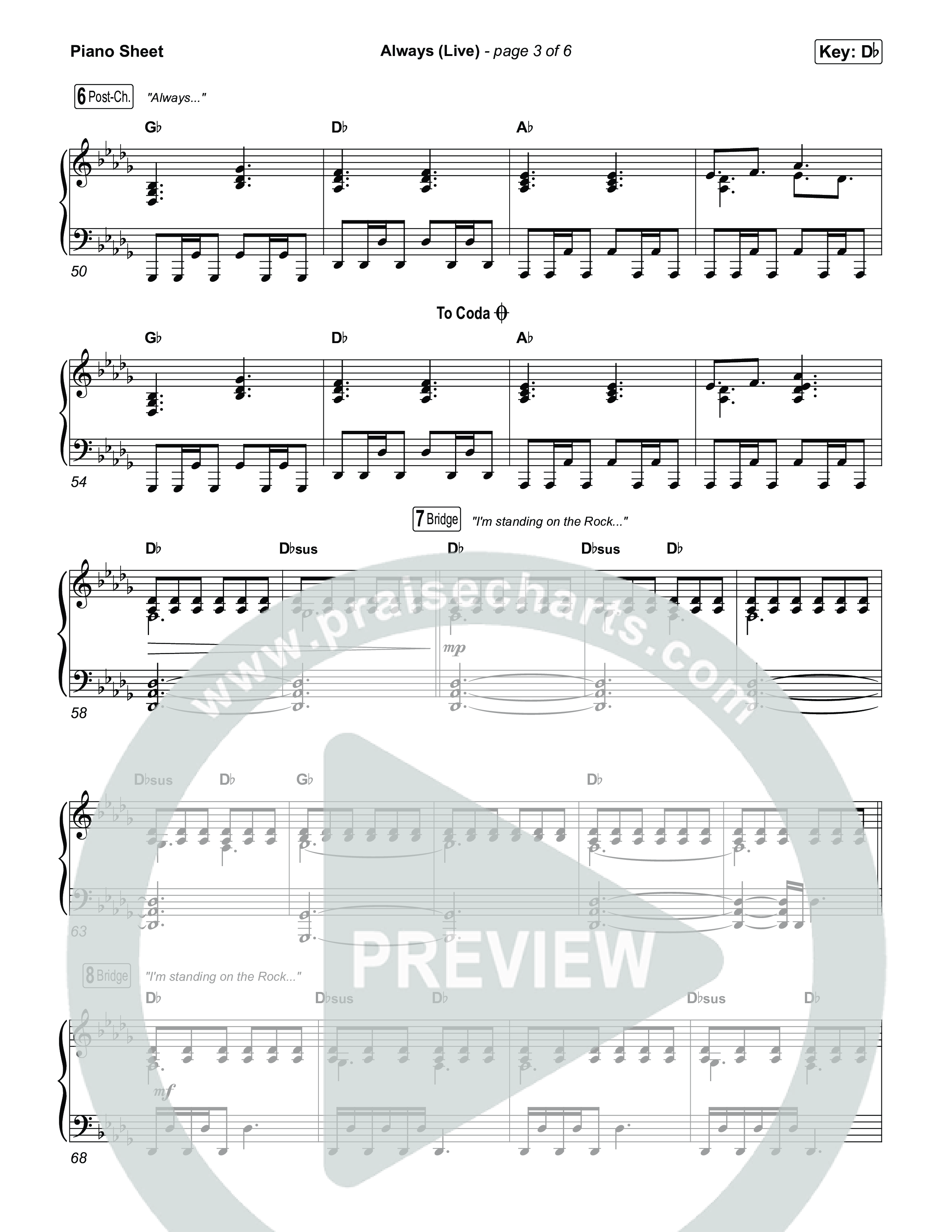 Always (Live) Piano Sheet (Gateway Worship)