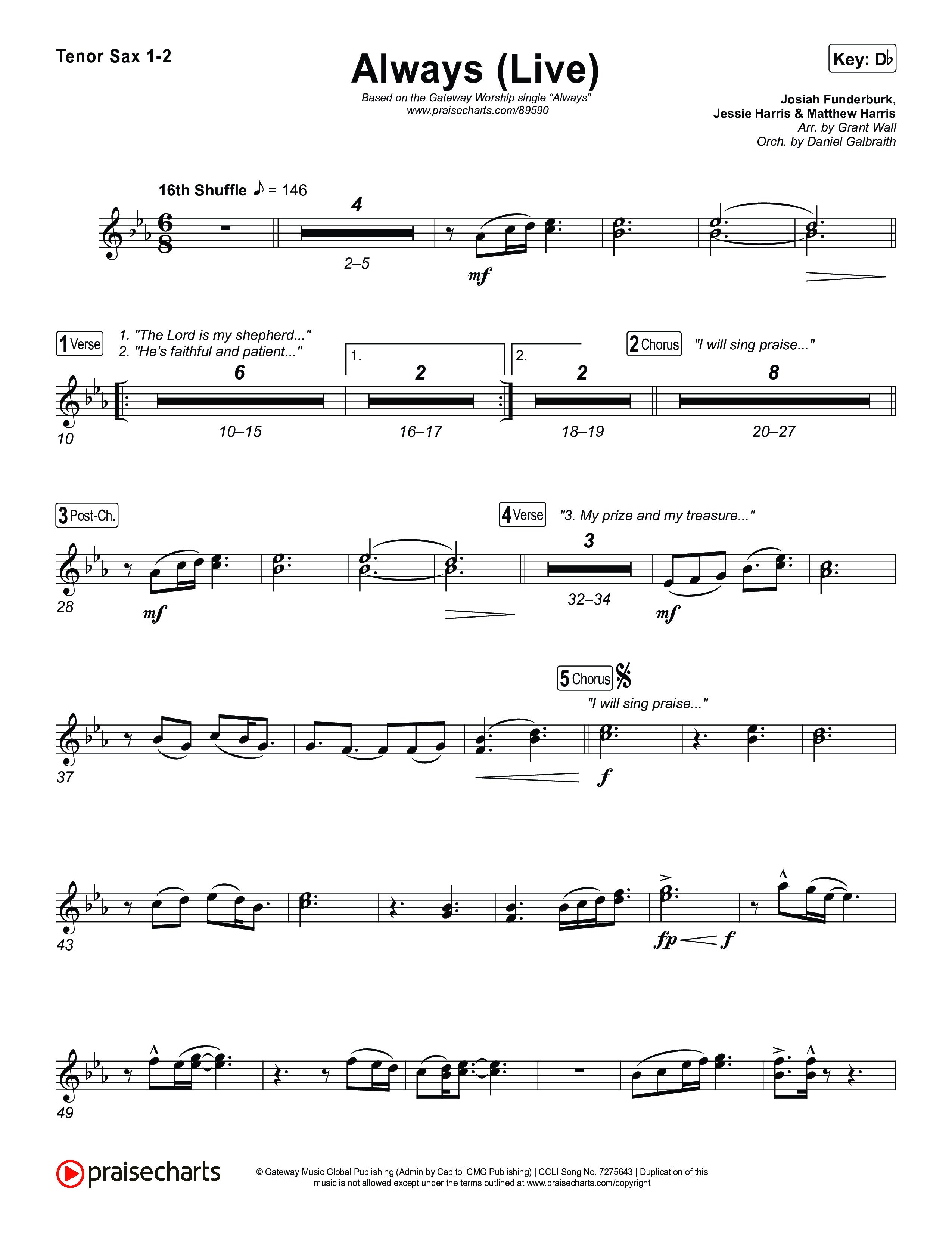 Always (Live) Tenor Sax 1,2 (Gateway Worship)