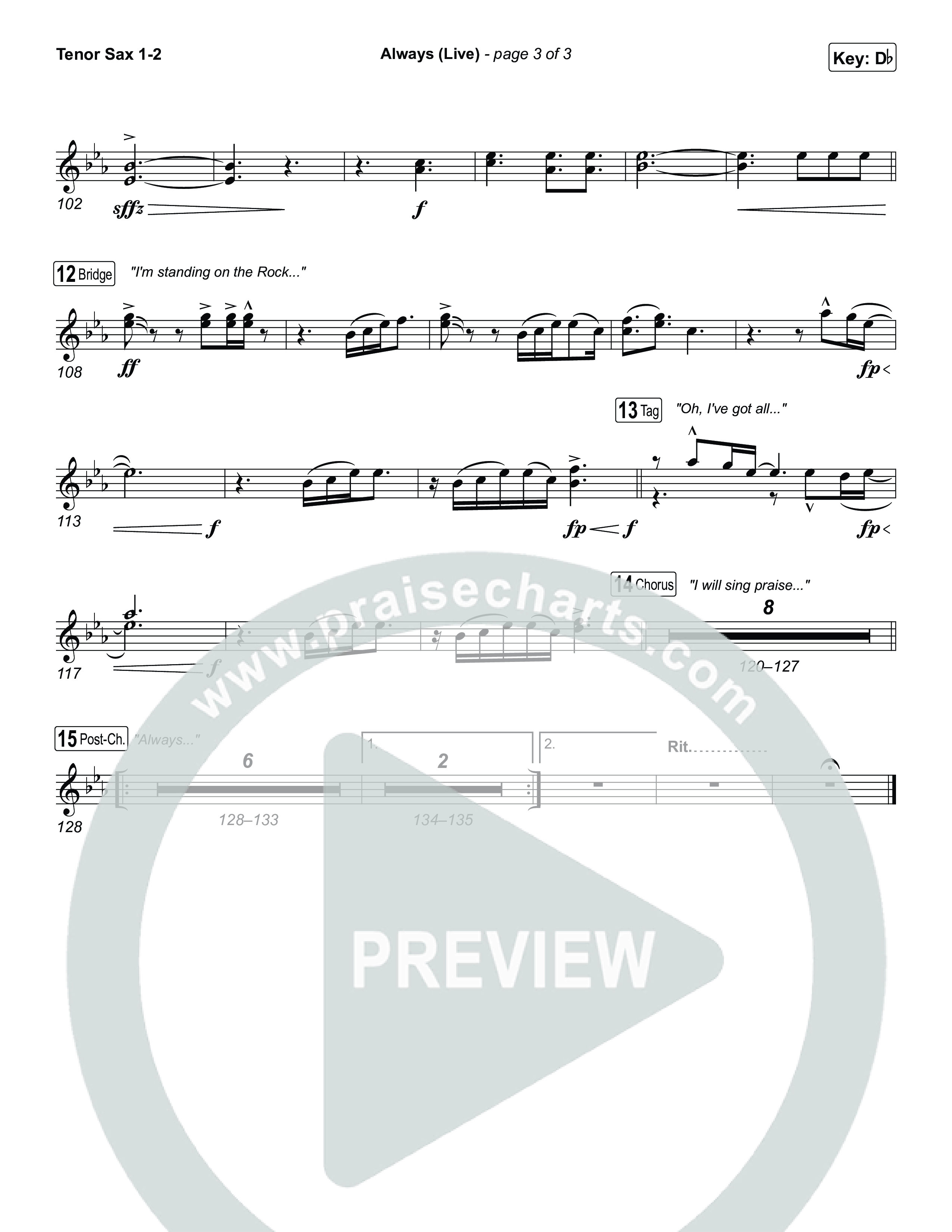 Always (Live) Tenor Sax 1,2 (Gateway Worship)