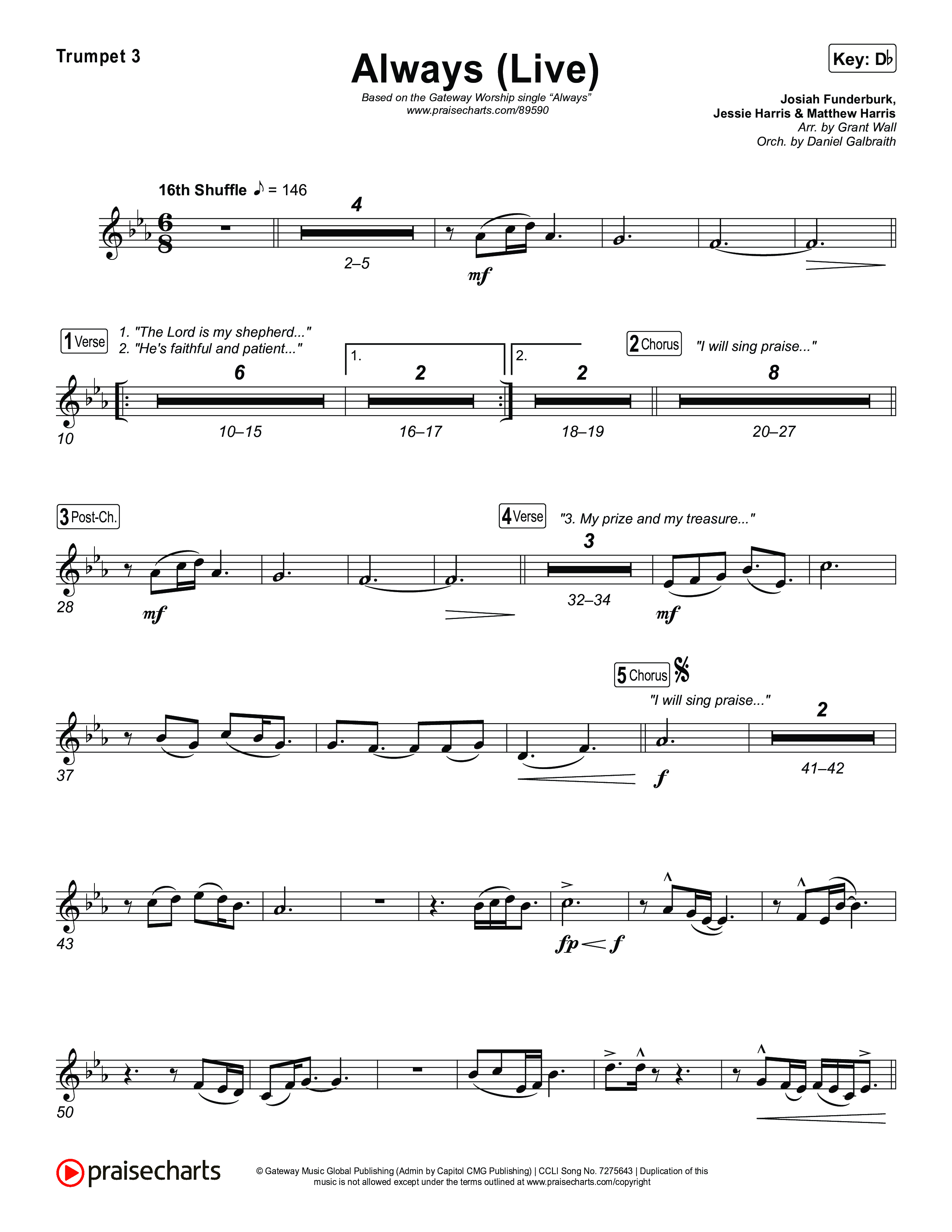 Always Live Trumpet Sheet Music PDF Gateway Worship PraiseCharts