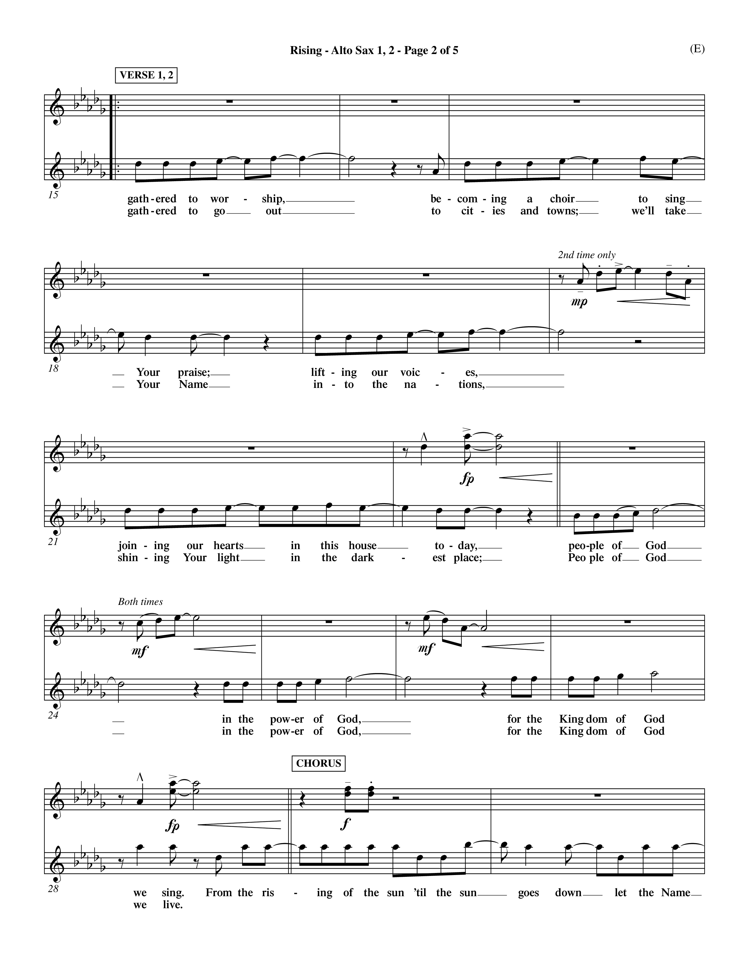 Rising (Choral Anthem SATB) Alto Sax 1/2 (Word Music Choral / Arr. David Shipps)