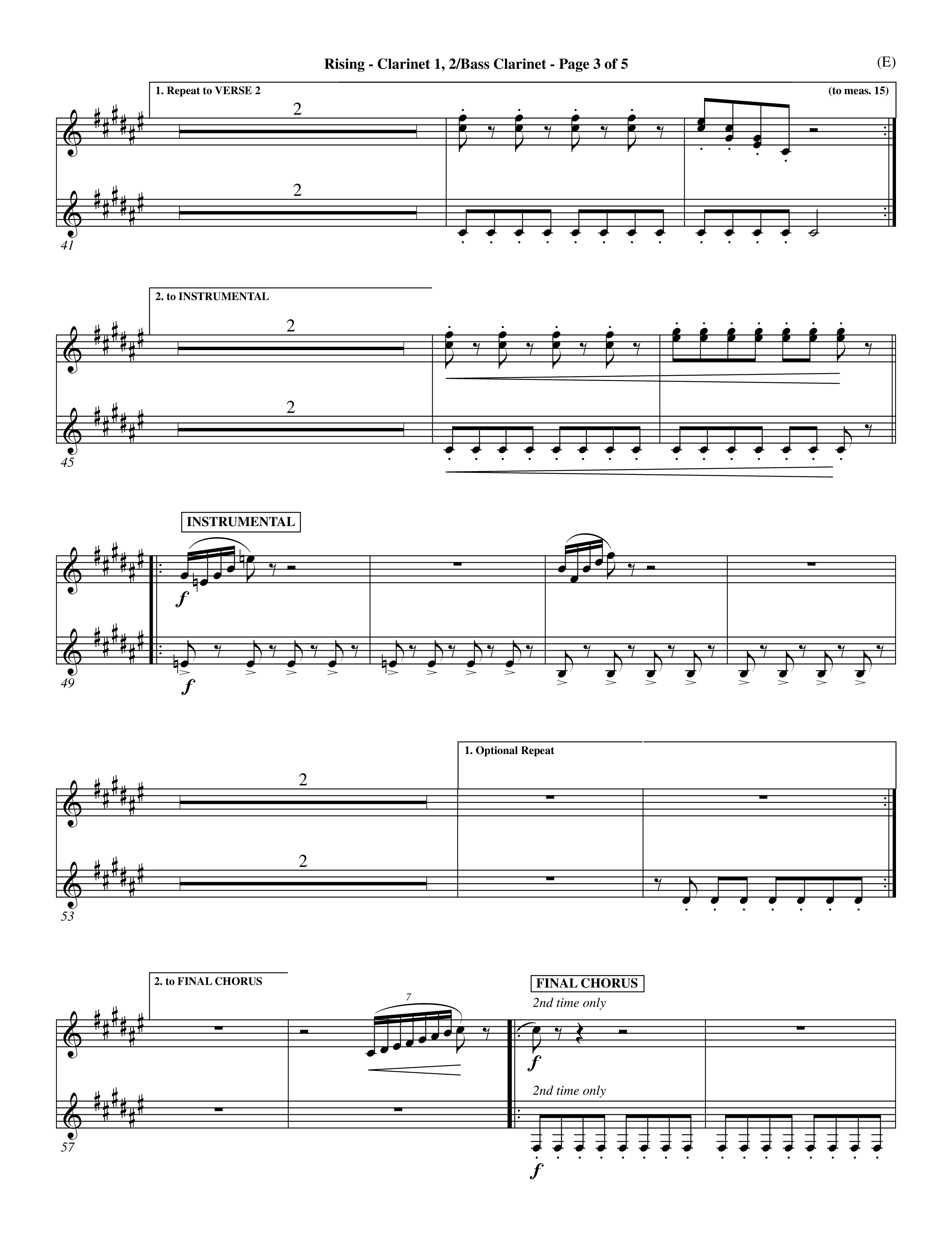 Rising (Choral Anthem SATB) Clarinet 1/2, Bass Clarinet (Word Music Choral / Arr. David Shipps)