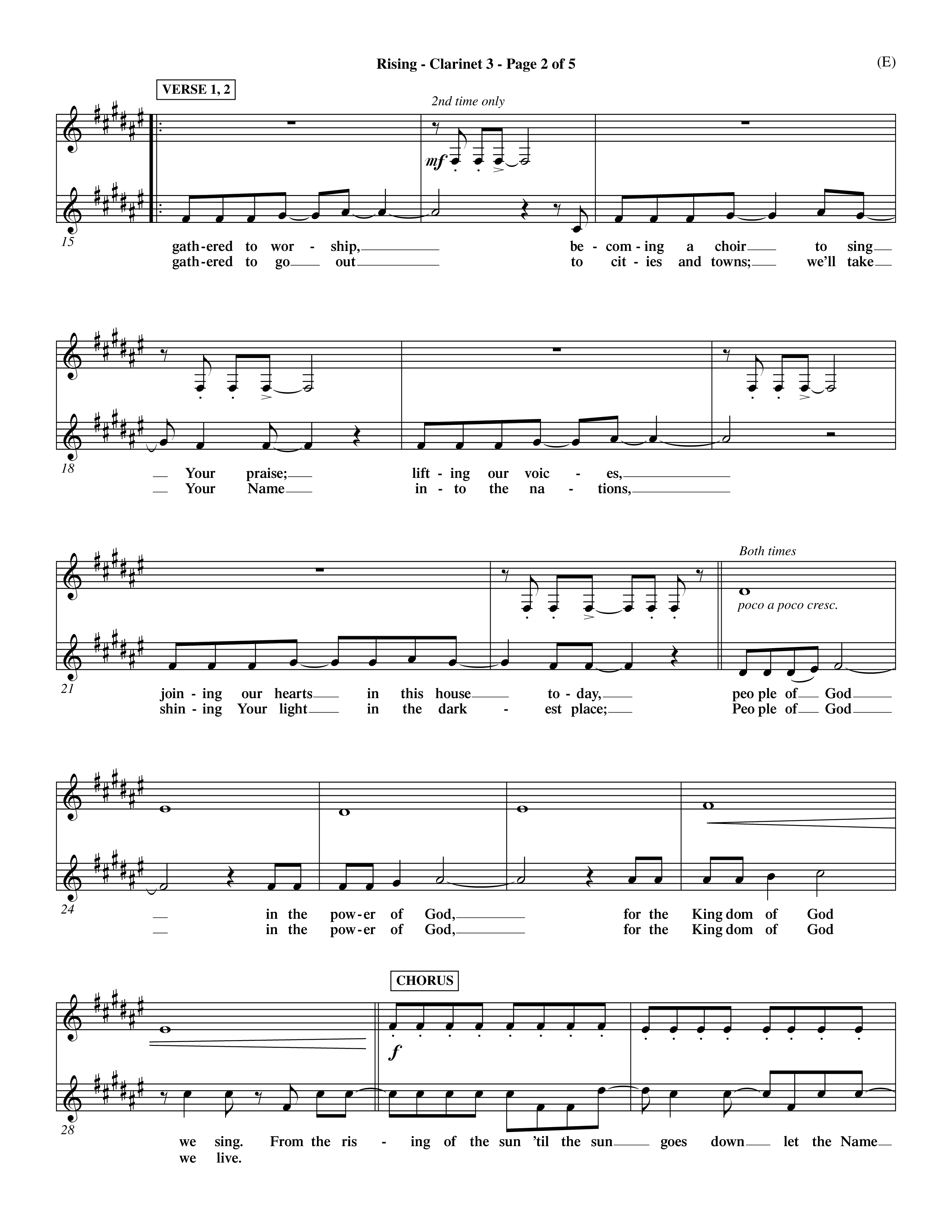 Rising (Choral Anthem SATB) Clarinet 3 (Word Music Choral / Arr. David Shipps)