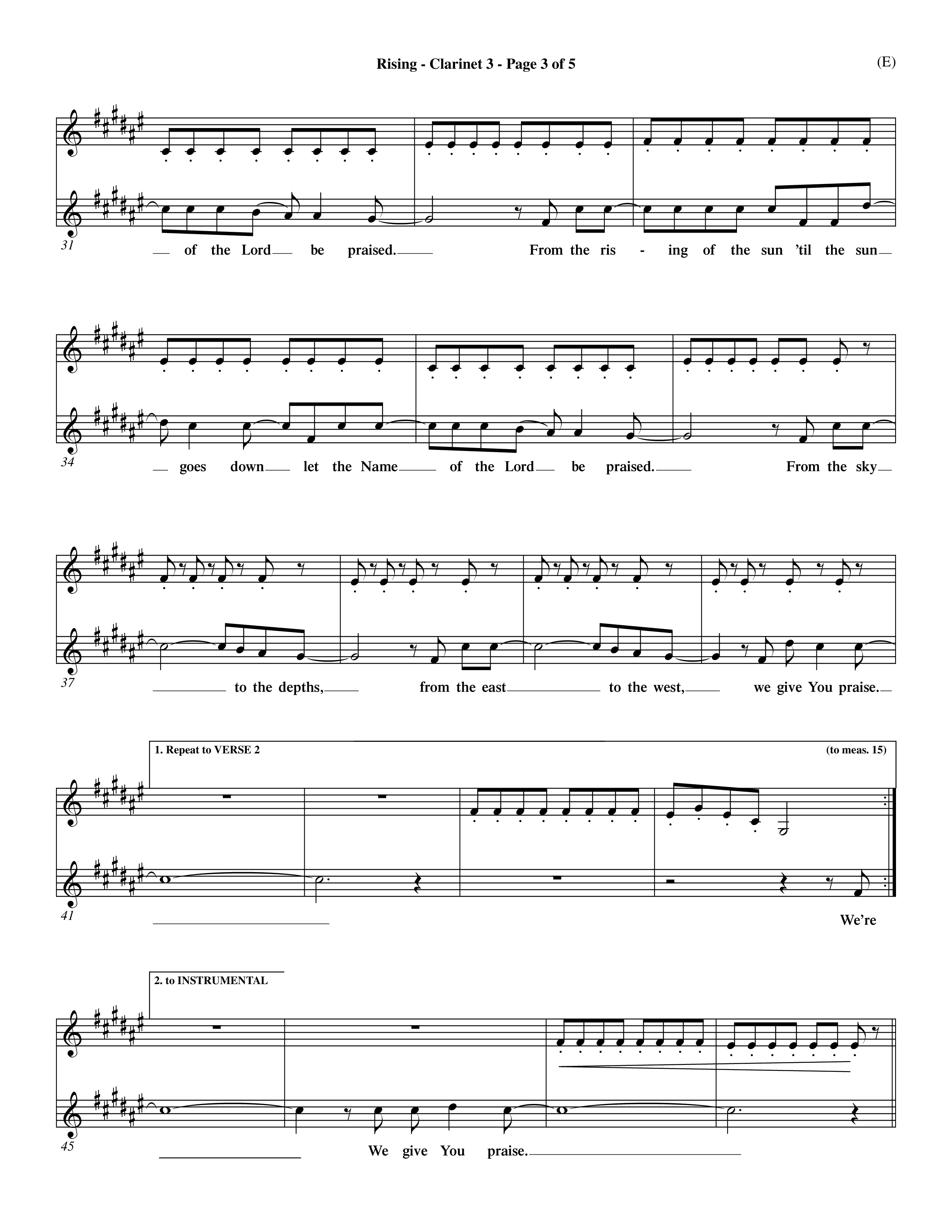 Rising (Choral Anthem SATB) Clarinet 3 (Word Music Choral / Arr. David Shipps)