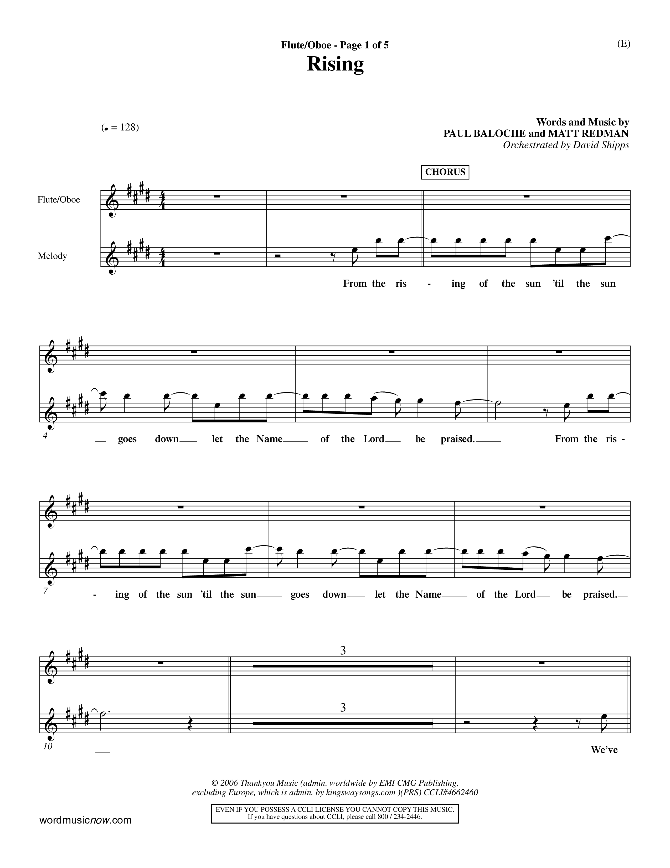 Rising (Choral Anthem SATB) Flute/Oboe (Word Music Choral / Arr. David Shipps)