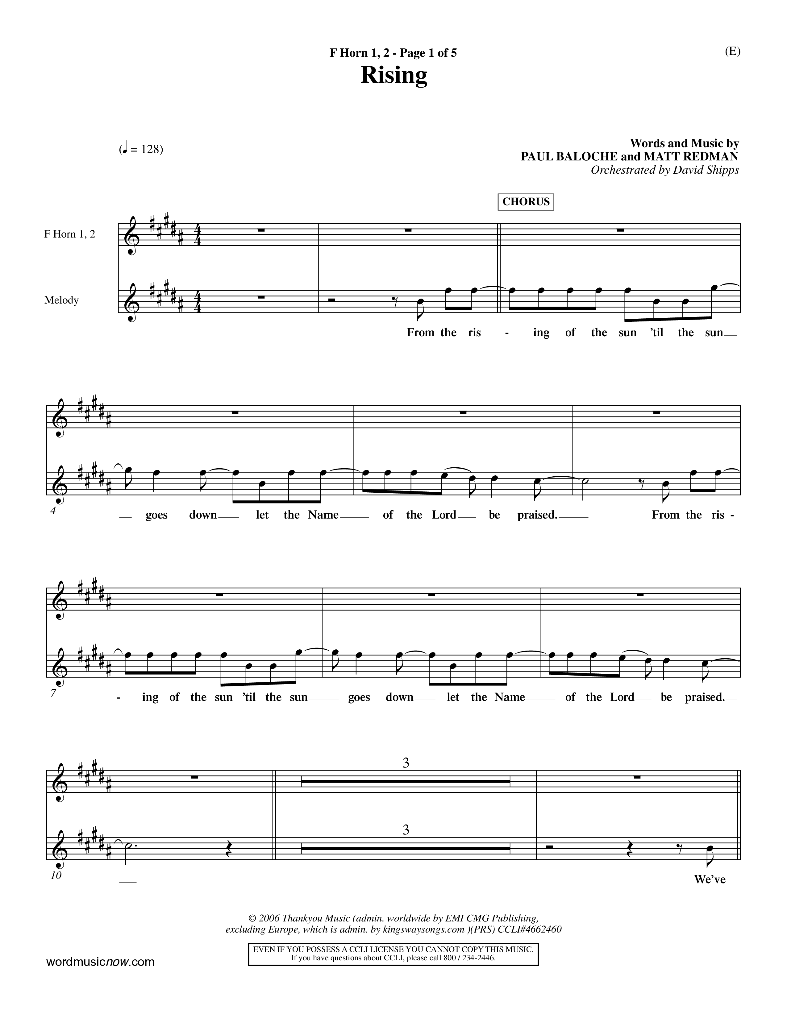 Rising (Choral Anthem SATB) French Horn (Word Music Choral / Arr. David Shipps)