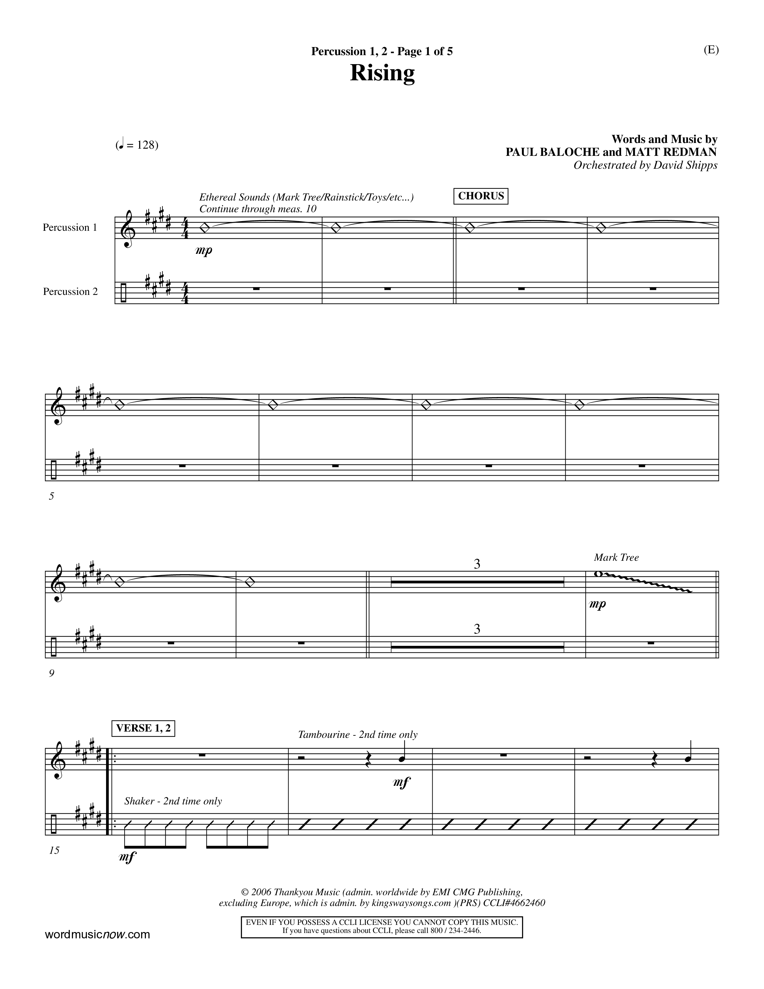 Rising (Choral Anthem SATB) Percussion 1/2 (Word Music Choral / Arr. David Shipps)