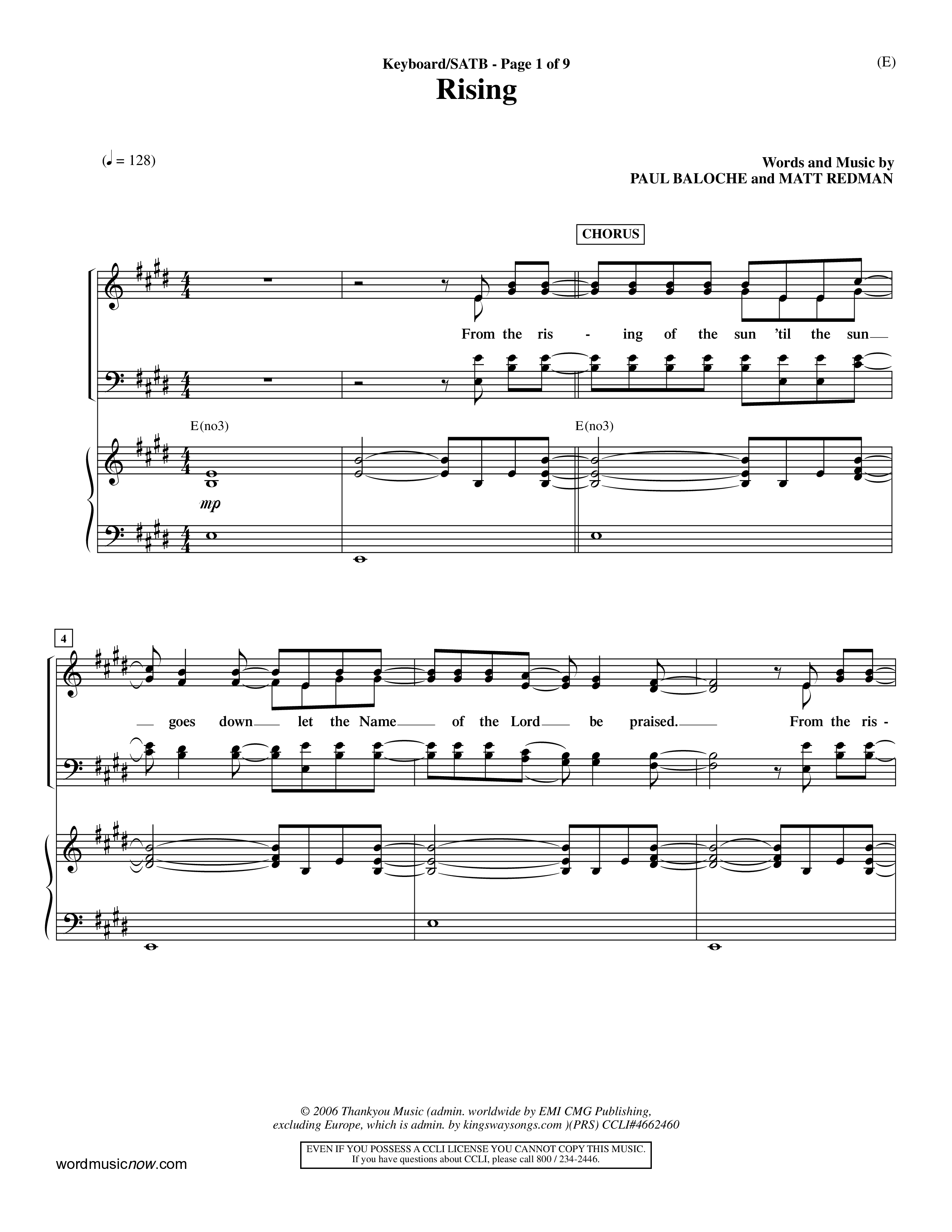 Rising (Choral Anthem SATB) Keyboard/Vocal (SATB) (Word Music Choral / Arr. David Shipps)