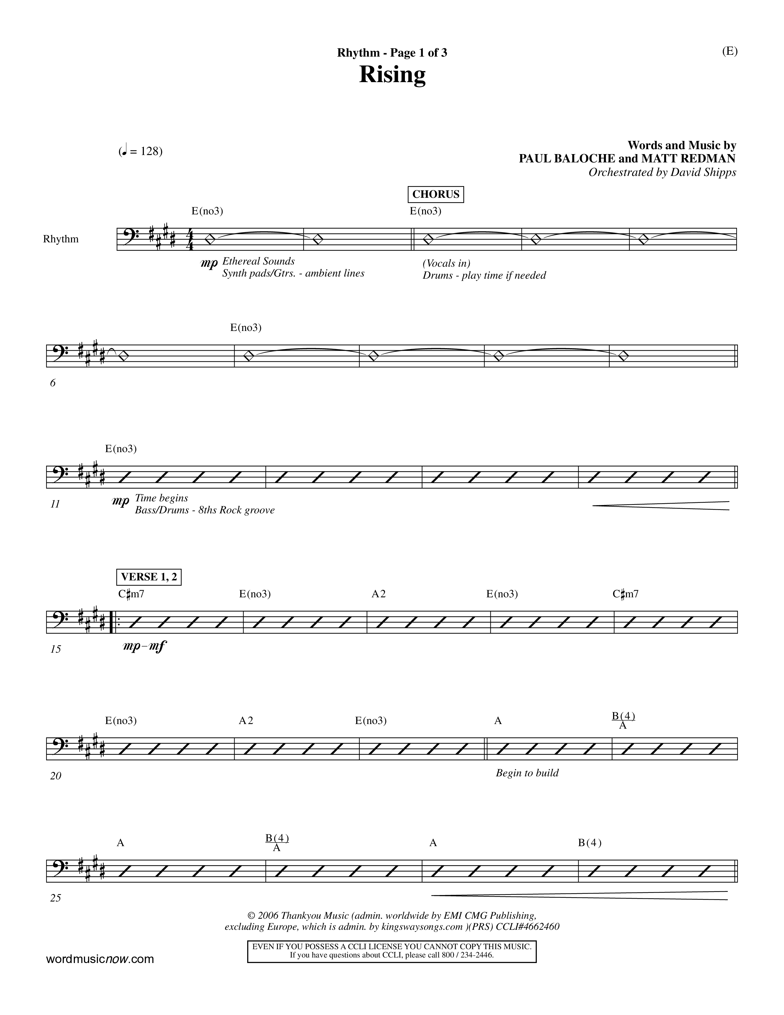 Rising (Choral Anthem SATB) Rhythm Chart (Word Music Choral / Arr. David Shipps)