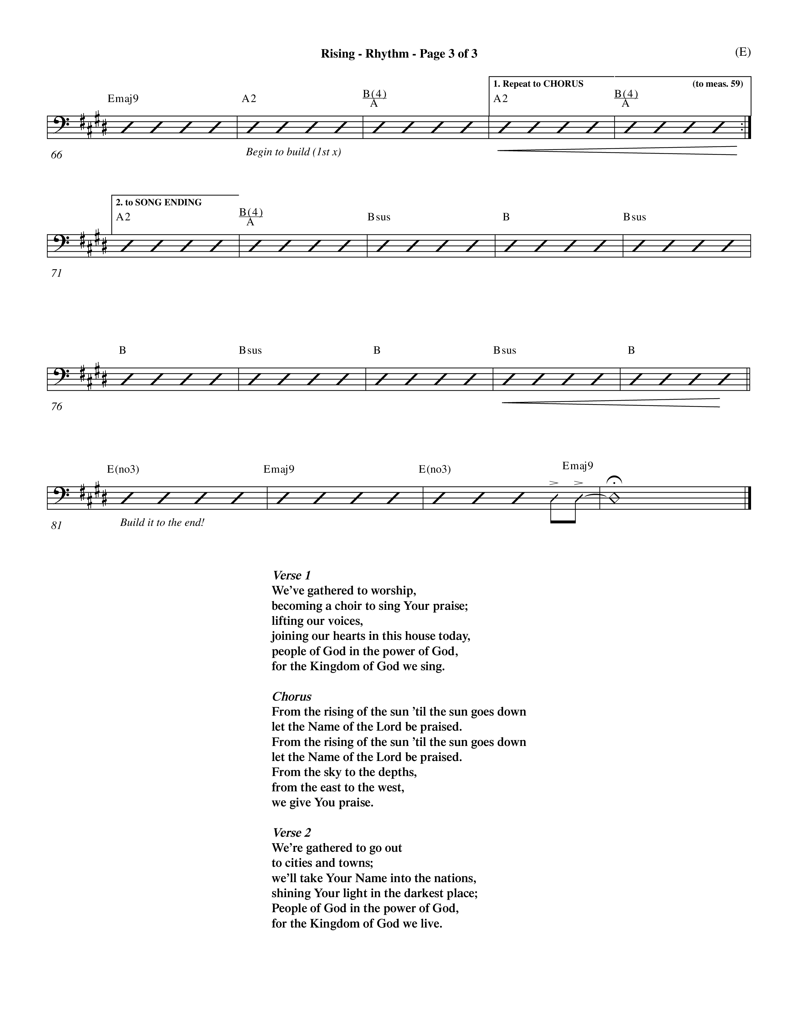 Rising (Choral Anthem SATB) Rhythm Chart (Word Music Choral / Arr. David Shipps)
