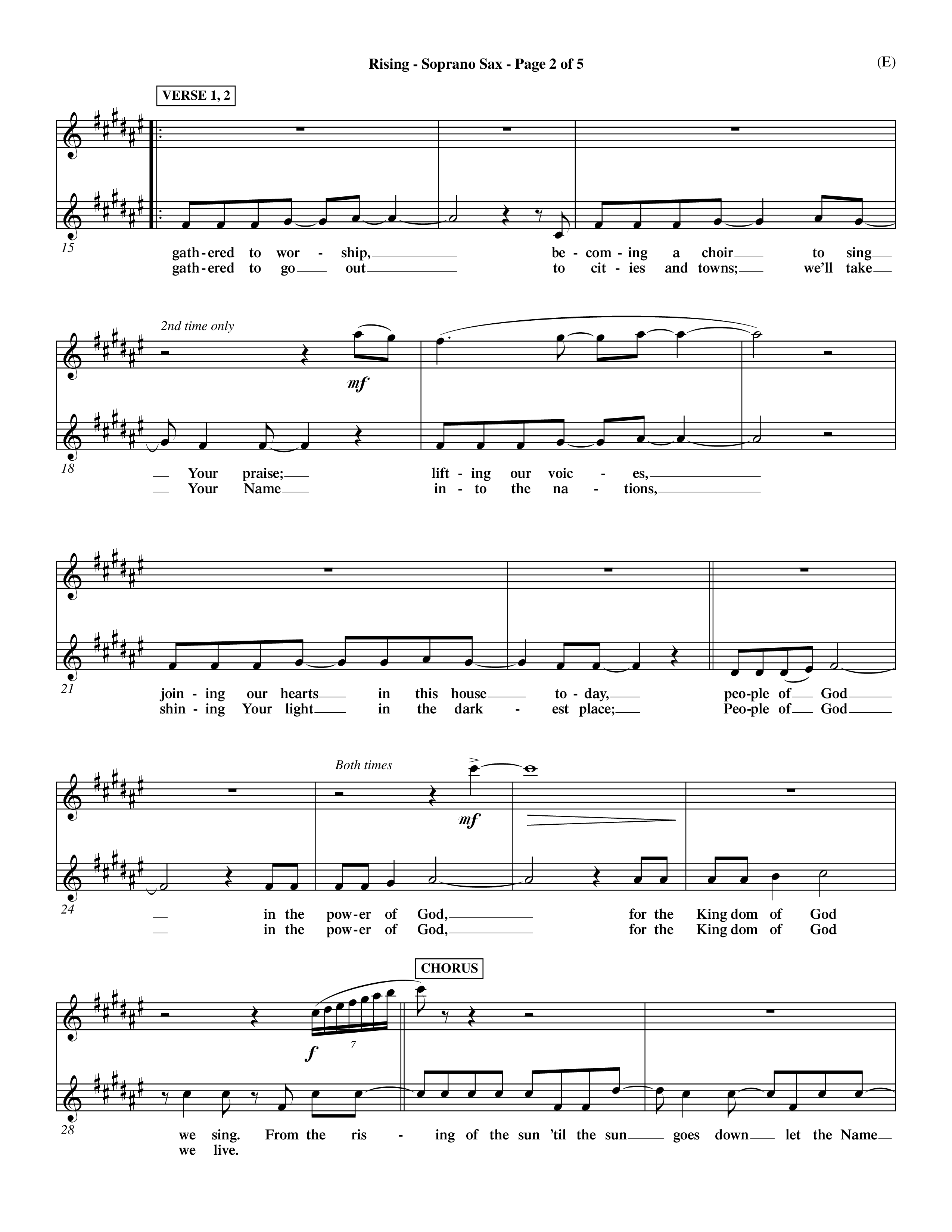 Rising (Choral Anthem SATB) Saxophone (Word Music Choral / Arr. David Shipps)
