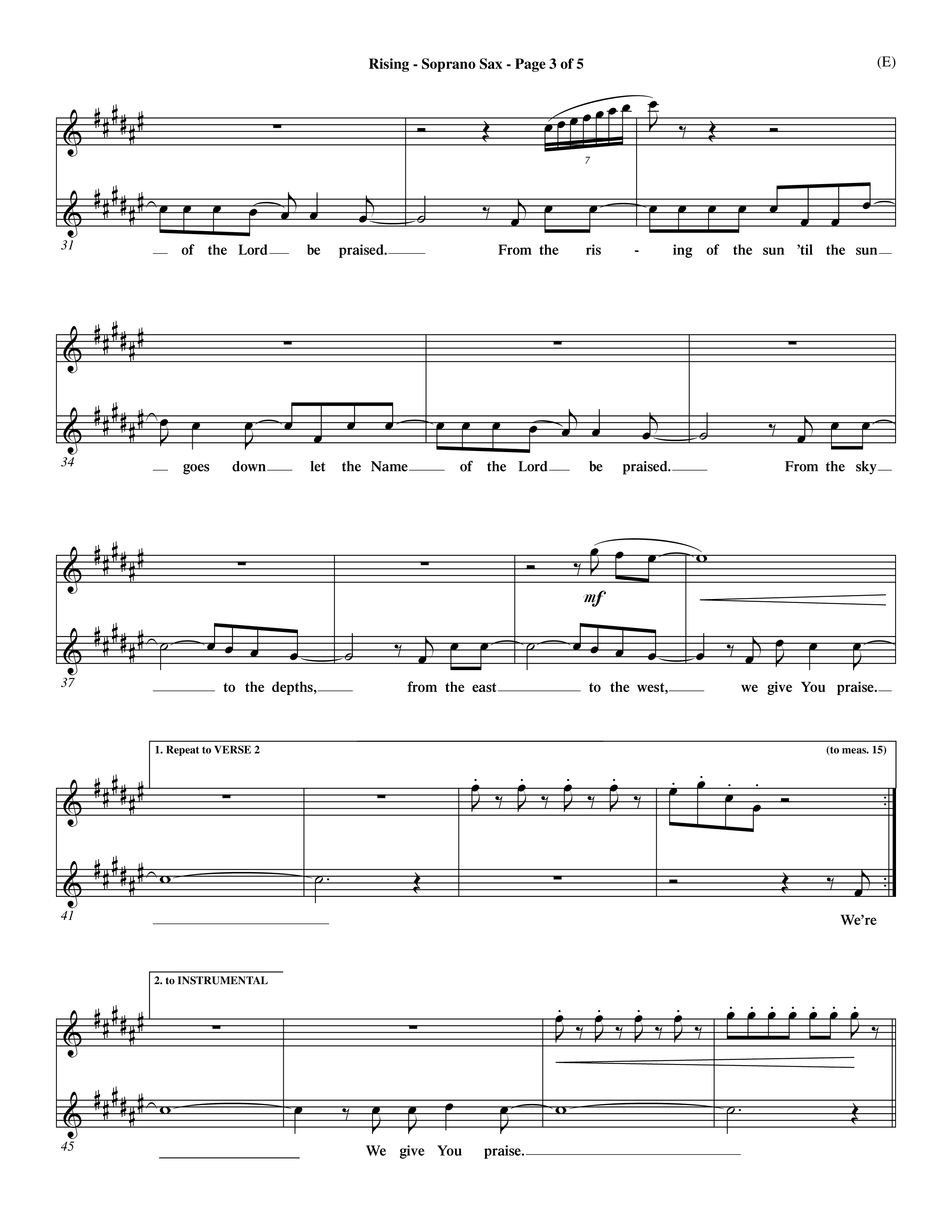 Rising (Choral Anthem SATB) Saxophone (Word Music Choral / Arr. David Shipps)