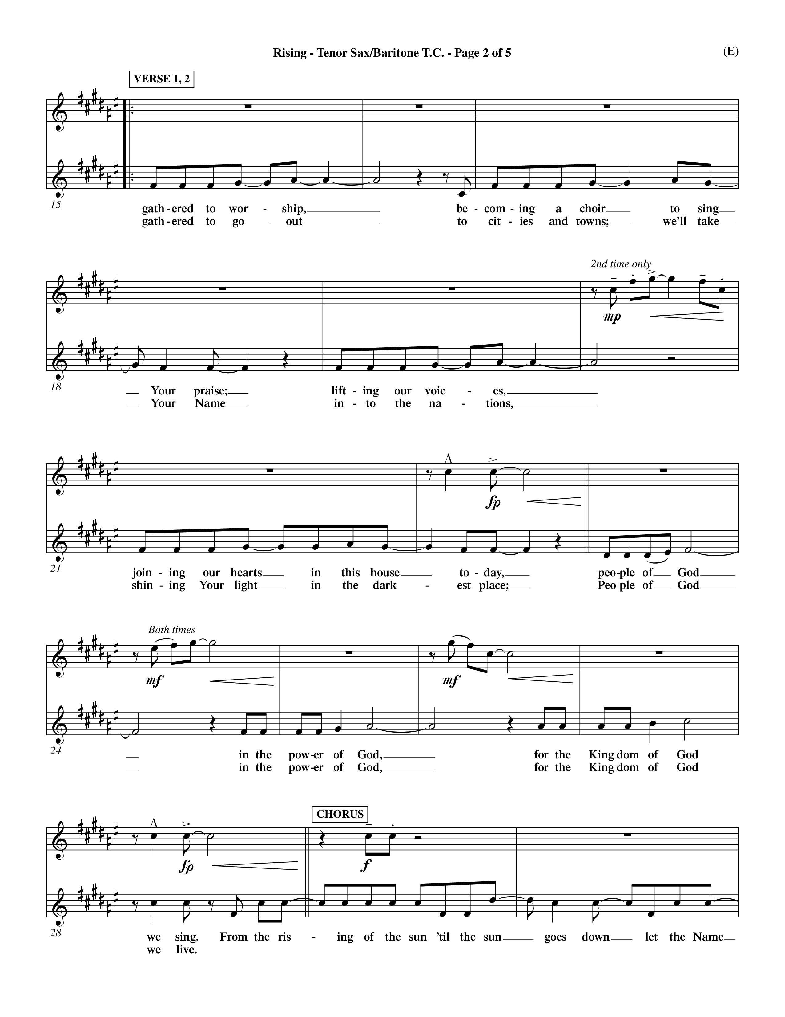 Rising (Choral Anthem SATB) Tenor Sax/Baritone T.C. (Word Music Choral / Arr. David Shipps)