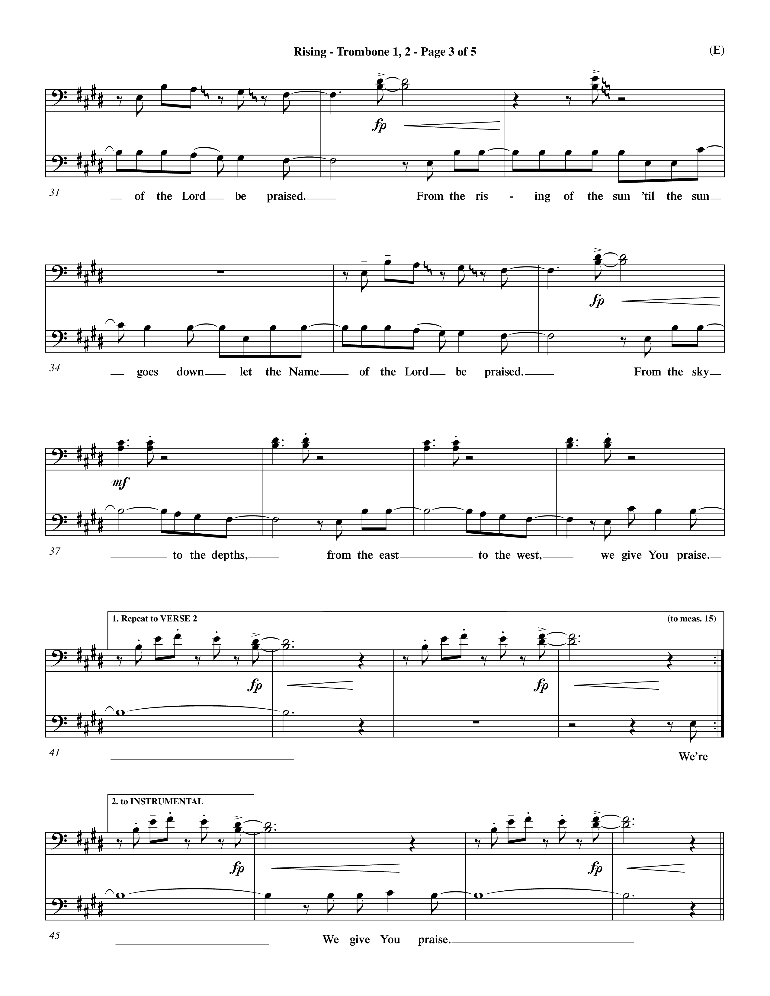 Rising (Choral Anthem SATB) Trombone 1/2 (Word Music Choral / Arr. David Shipps)