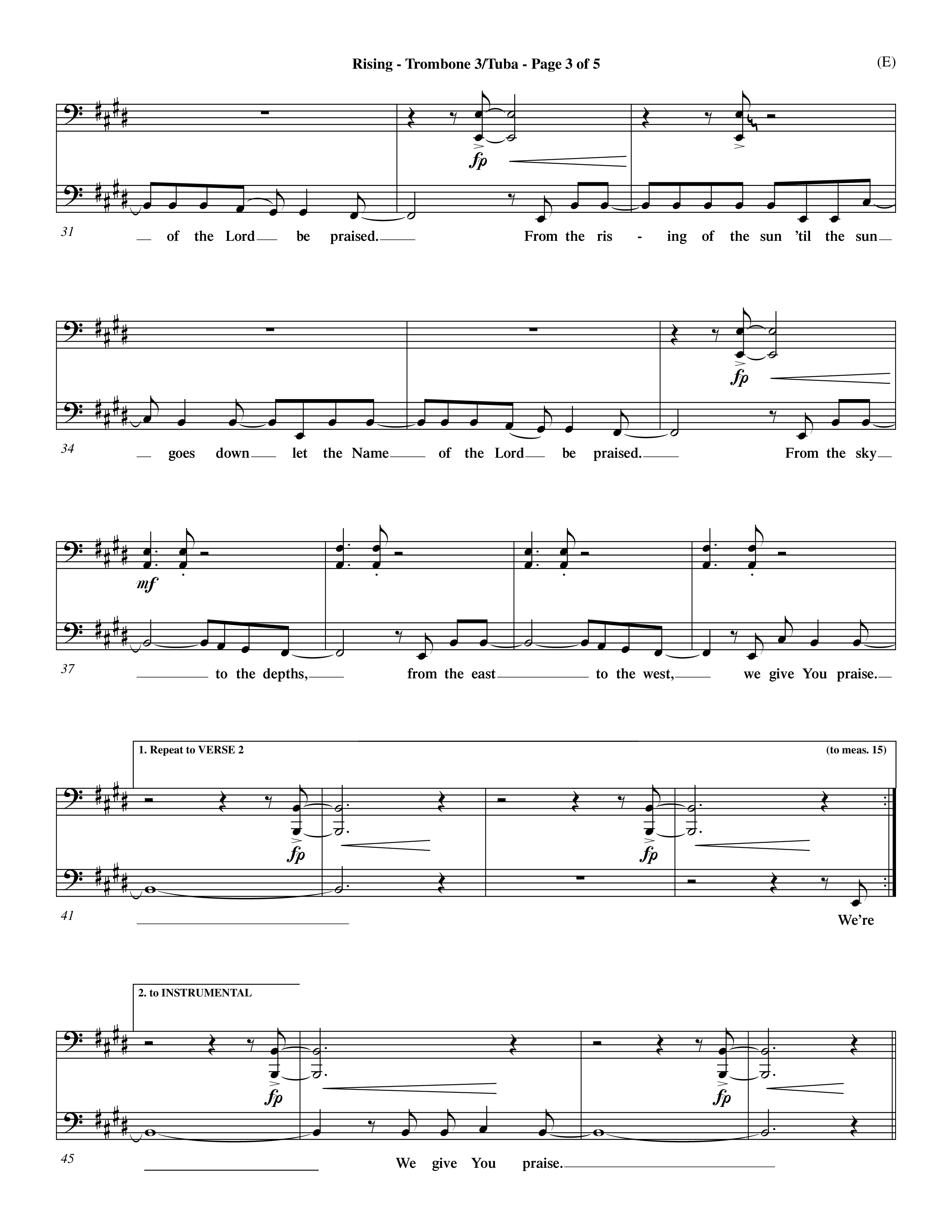 Rising (Choral Anthem SATB) Trombone 3/Tuba (Word Music Choral / Arr. David Shipps)