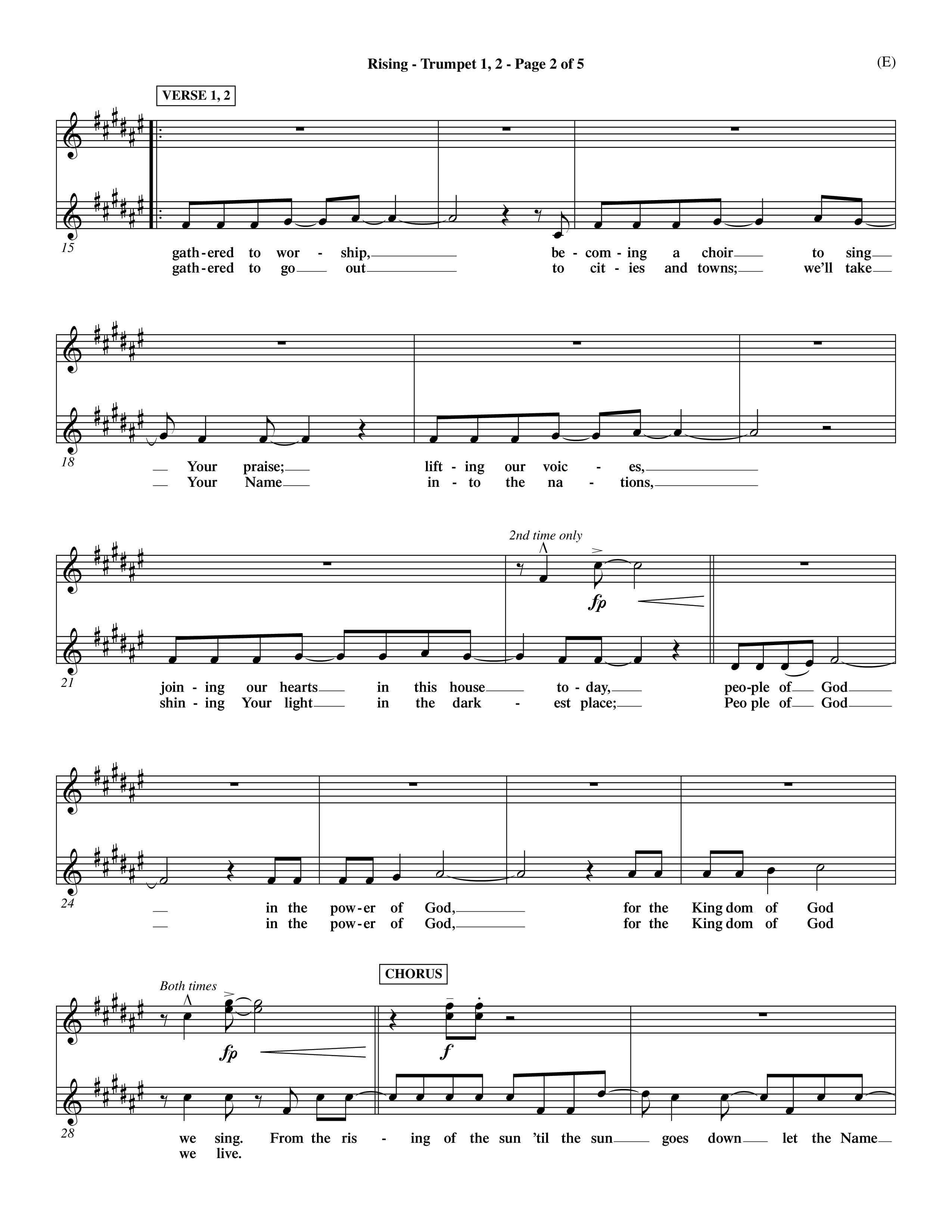 Rising (Choral Anthem SATB) Trumpet 1,2 (Word Music Choral / Arr. David Shipps)
