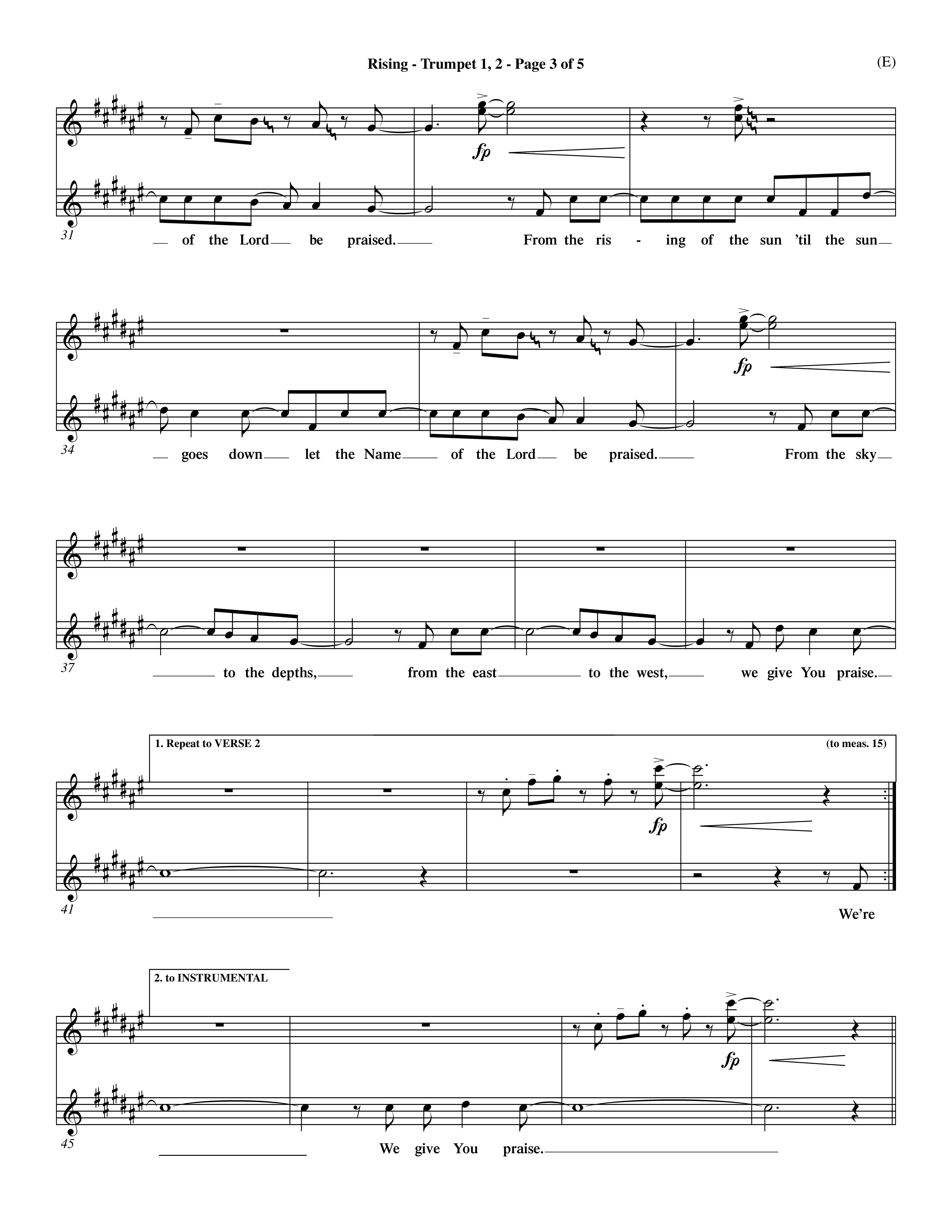 Rising (Choral Anthem SATB) Trumpet 1,2 (Word Music Choral / Arr. David Shipps)