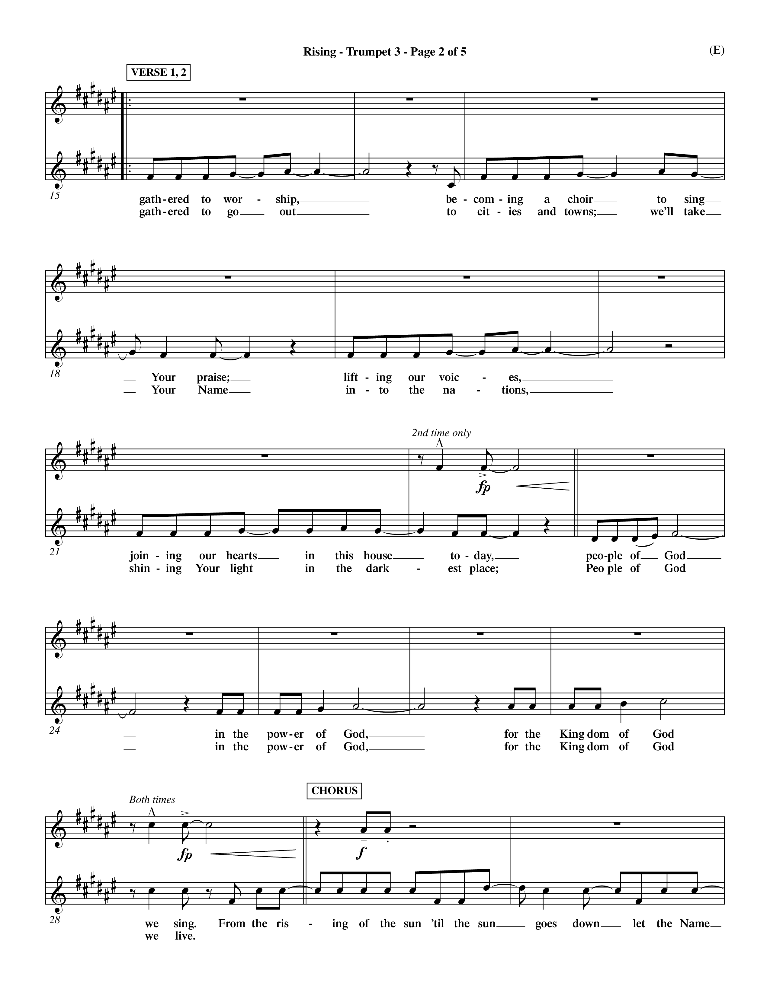 Rising (Choral Anthem SATB) Trumpet 3 (Word Music Choral / Arr. David Shipps)