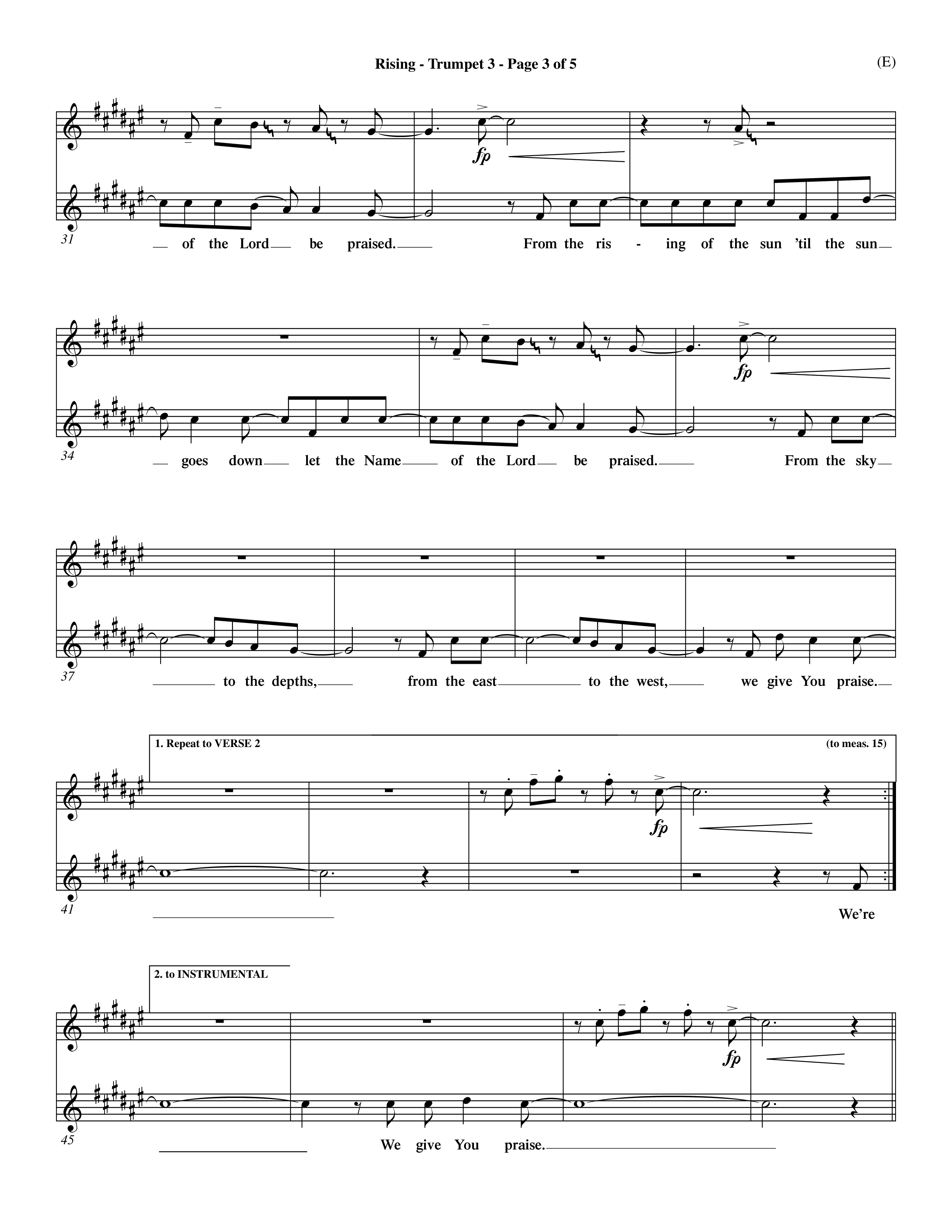 Rising (Choral Anthem SATB) Trumpet 3 (Word Music Choral / Arr. David Shipps)