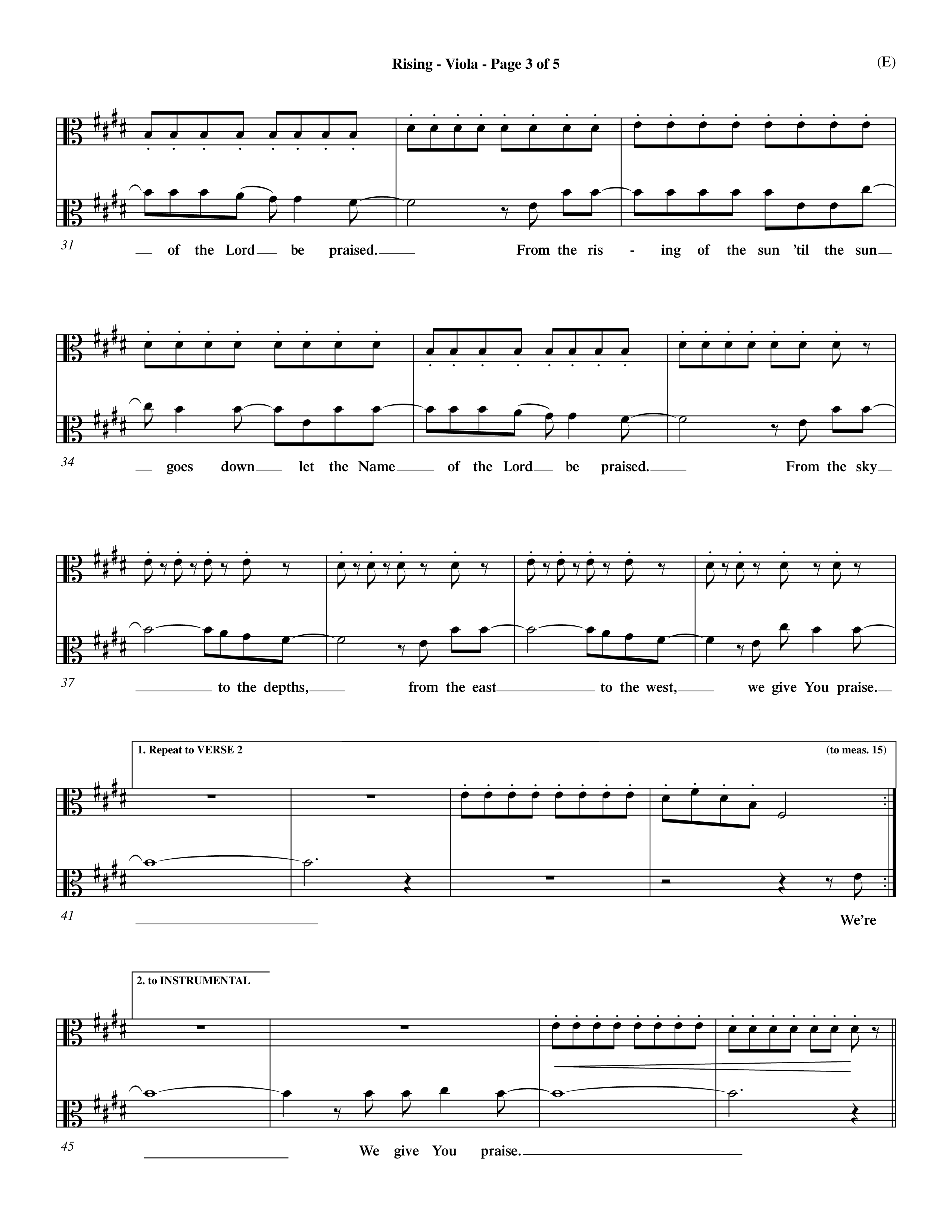 Rising (Choral Anthem SATB) Viola (Word Music Choral / Arr. David Shipps)