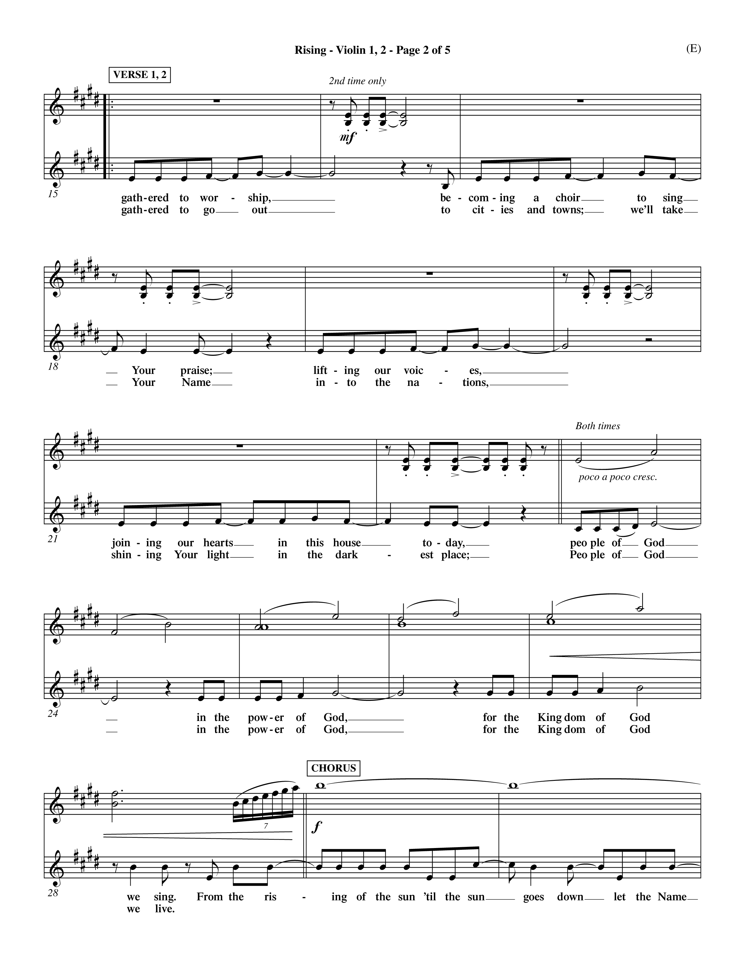 Rising (Choral Anthem SATB) Violin 1/2 (Word Music Choral / Arr. David Shipps)