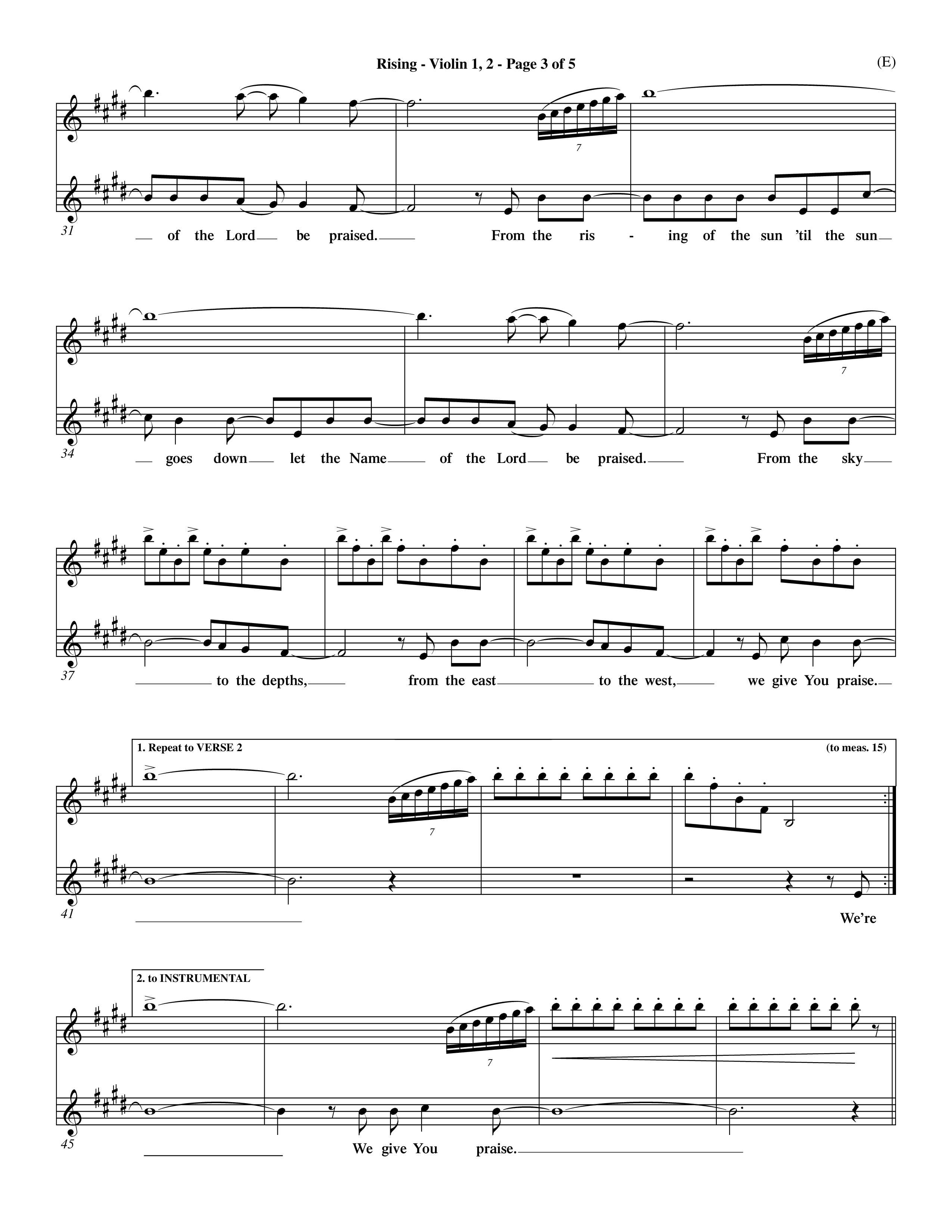 Rising (Choral Anthem SATB) Violin 1/2 (Word Music Choral / Arr. David Shipps)