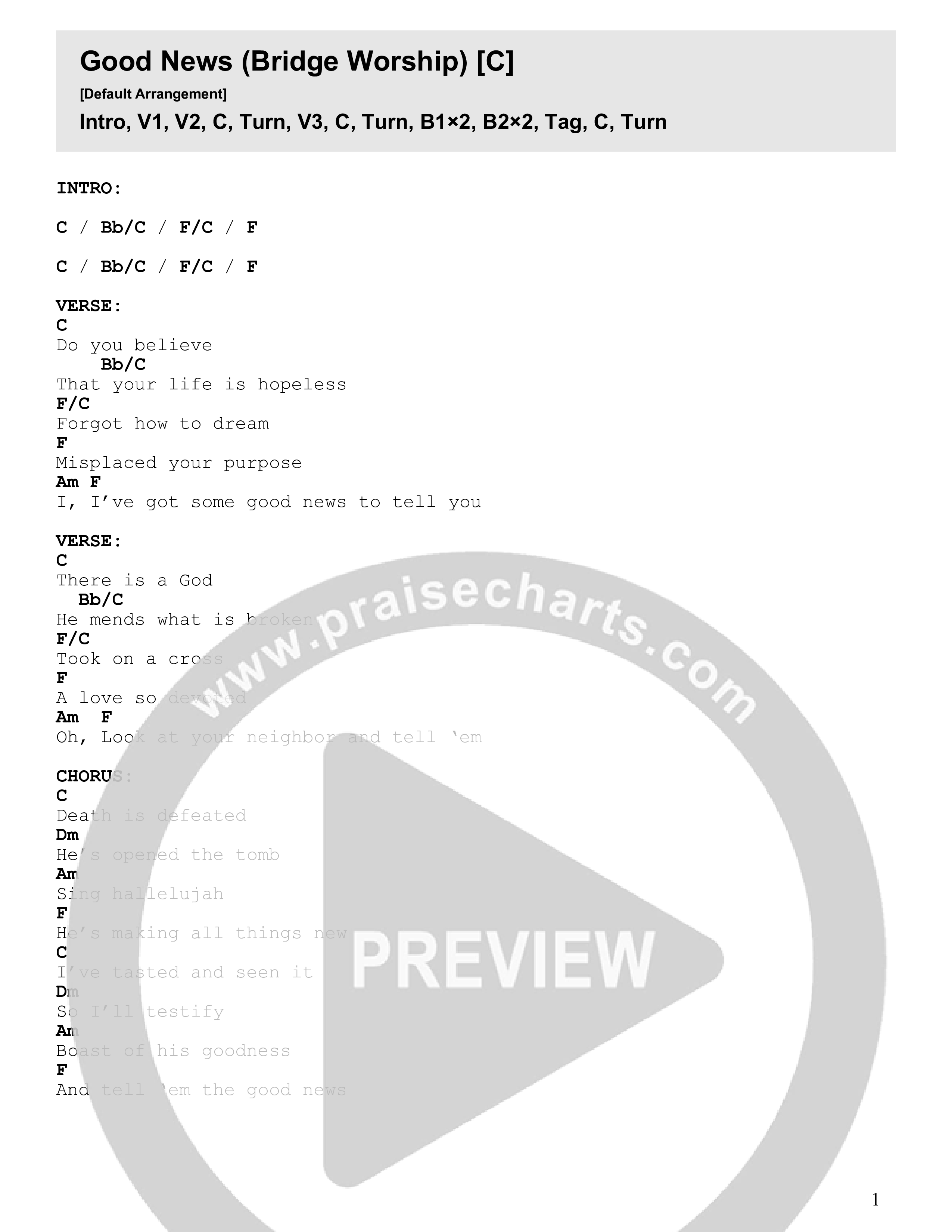 Good News Chord Chart (Bridge Worship)