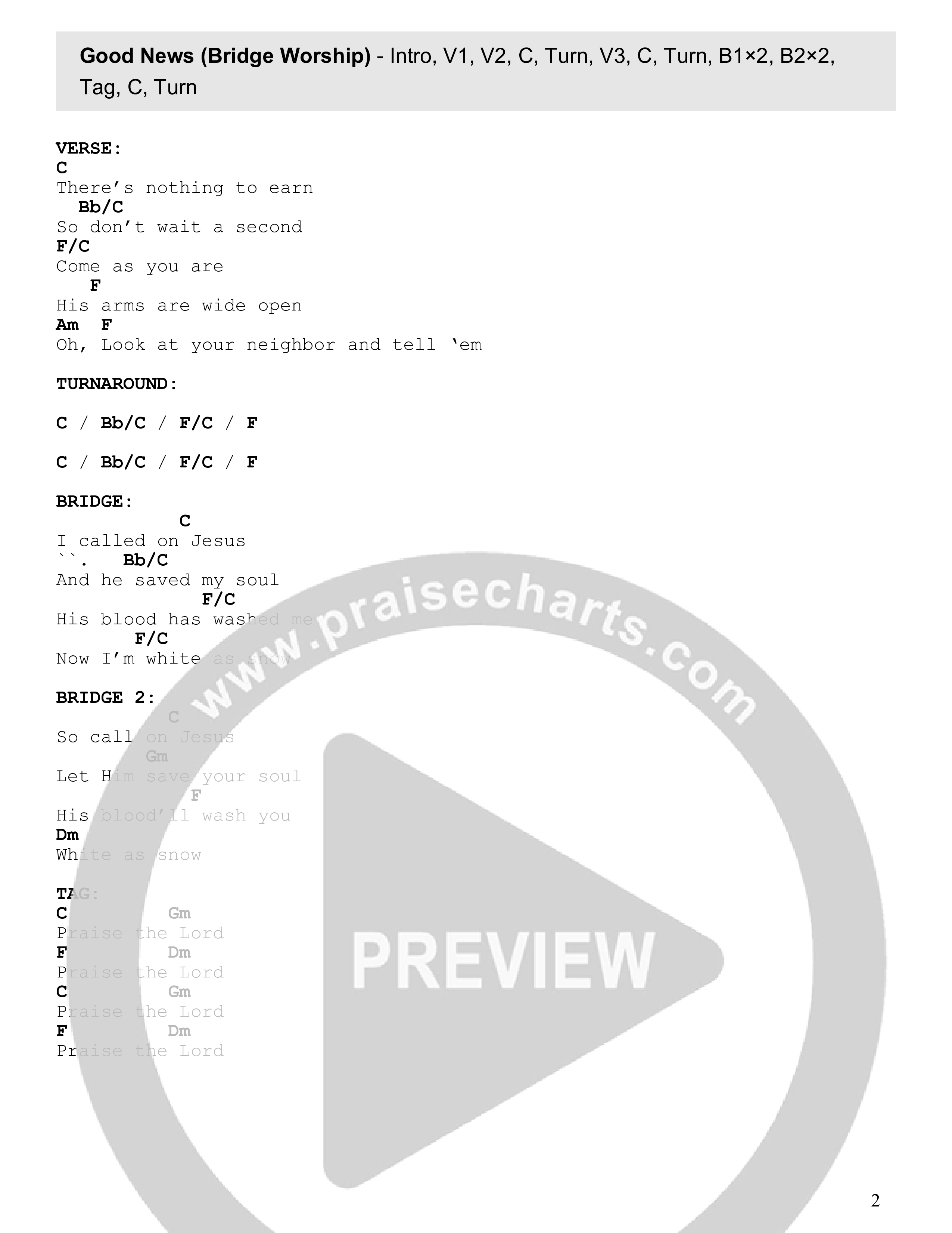 Good News Chord Chart (Bridge Worship)