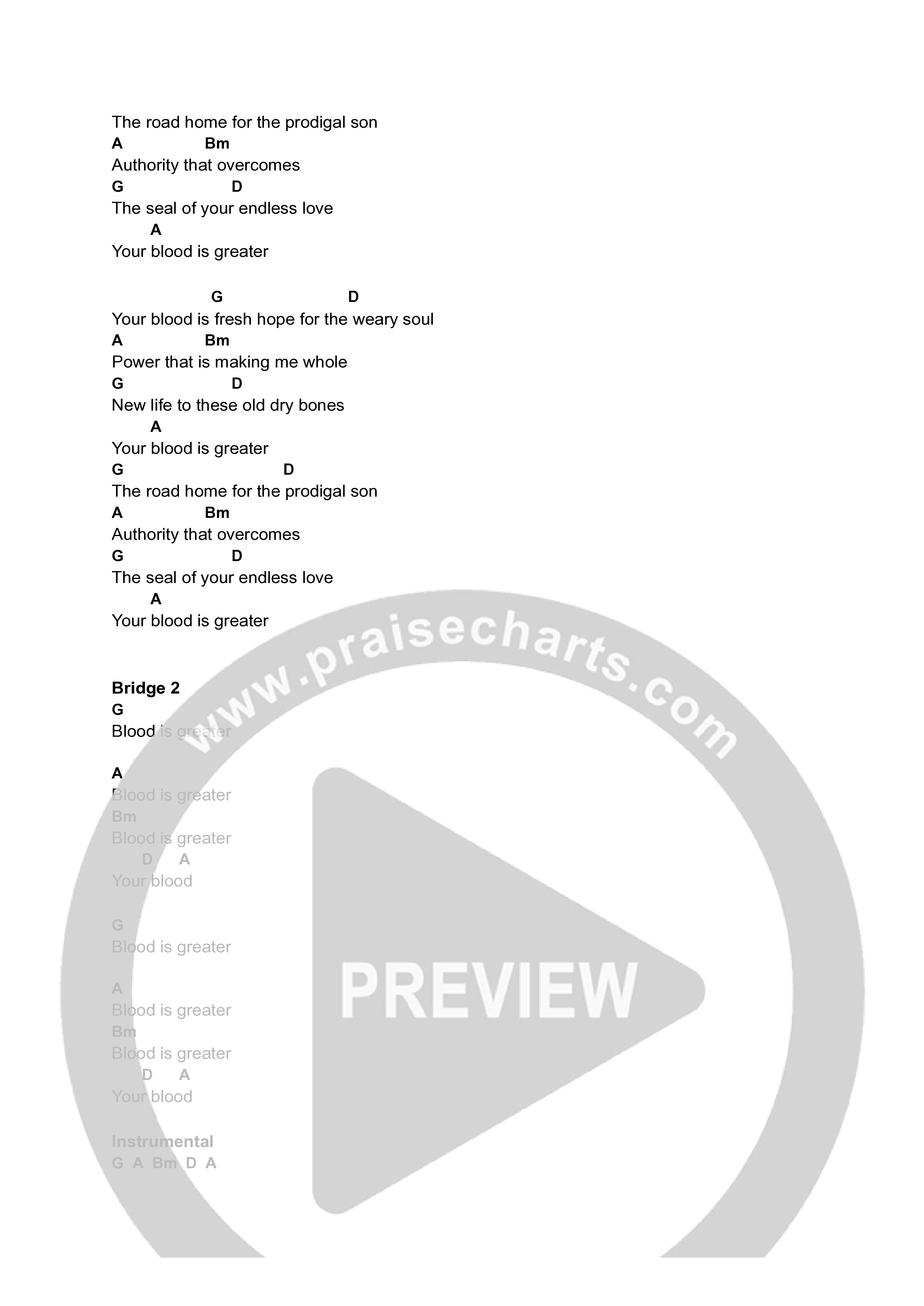 Blood Is Greater Chord Chart (Freedom Church)
