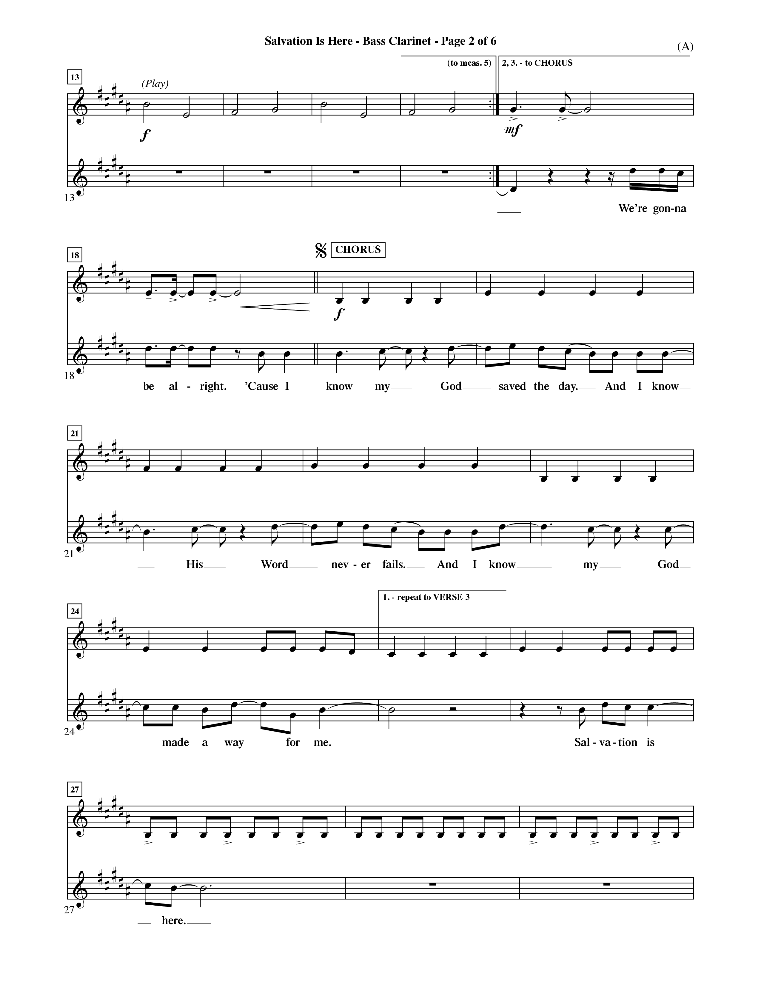 Salvation Is Here (Choral Anthem SATB) Bass Clarinet (Word Music Choral / Arr. Terry Winch)
